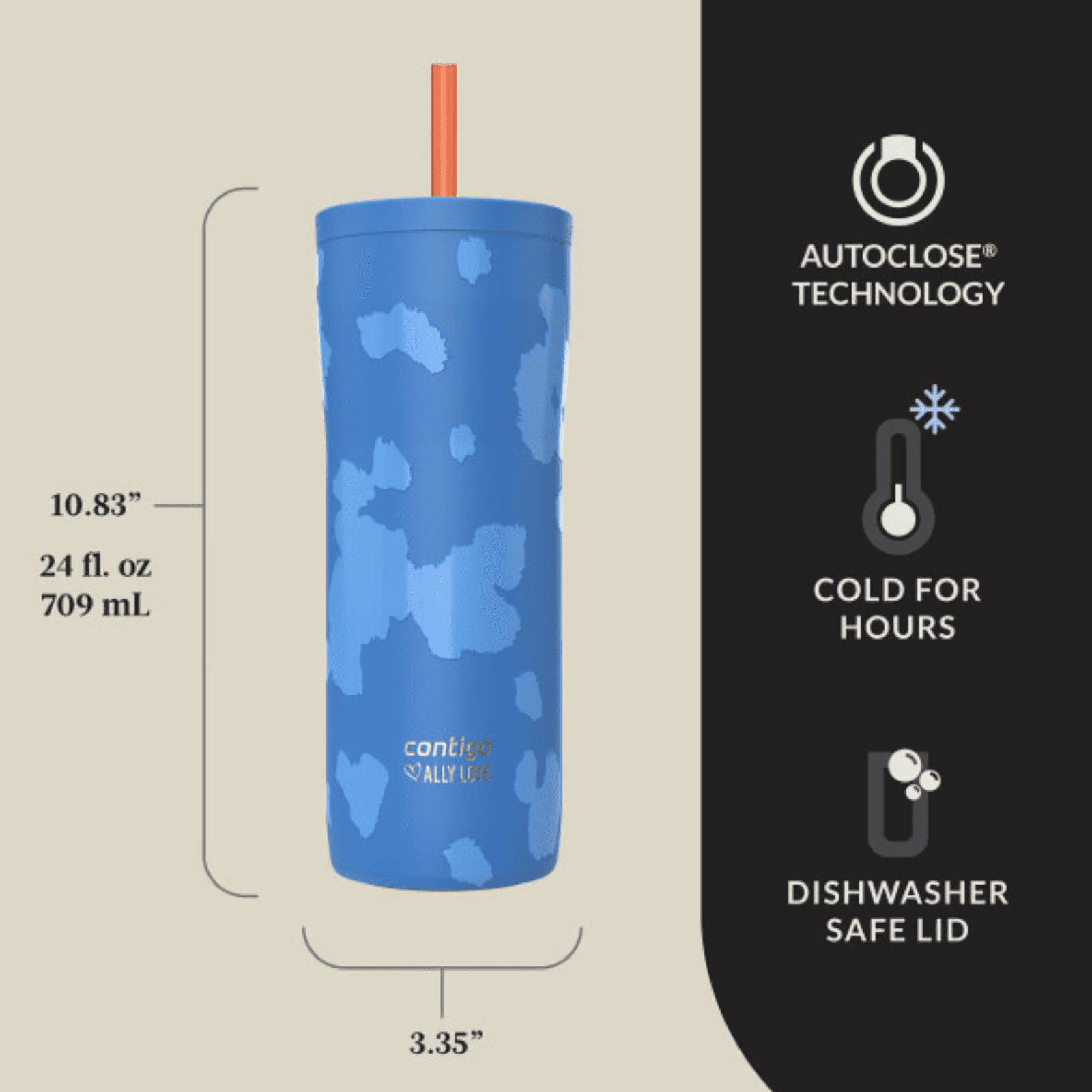 Contigo x Ally Love Streeterville 2.0 Stainless Steel Tumbler with Straw, 24 oz, Stellar Jay M112B
