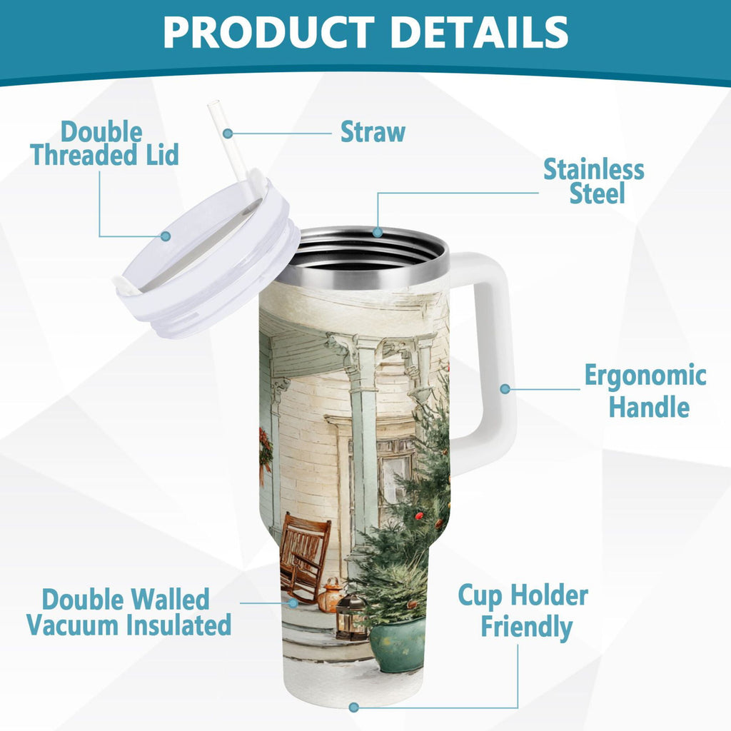 30 oz Insulated Stainless Steel Tumbler Double Wall Stainless Steel Tumbler with 2-Way Drinking Charming Christmas Doorway M670W