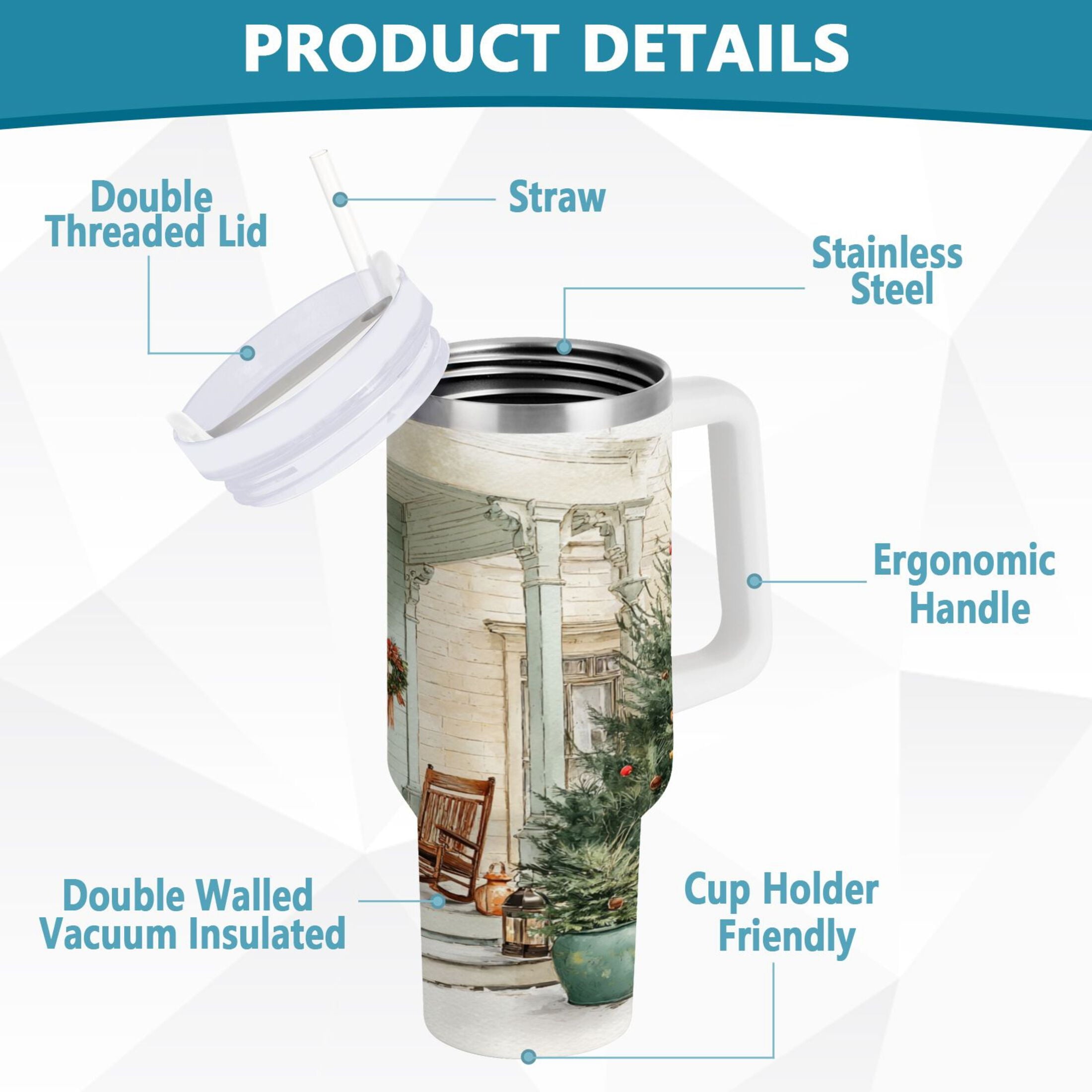 30 oz Insulated Stainless Steel Tumbler Double Wall Stainless Steel Tumbler with 2-Way Drinking Charming Christmas Doorway M670W