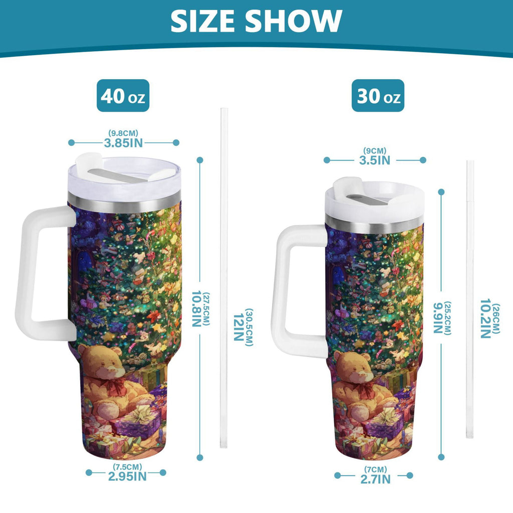 40 oz Insulated Stainless Steel Tumbler Double Wall Stainless Steel Tumbler with 2-Way Drinking Festive Christmas Scene M575B