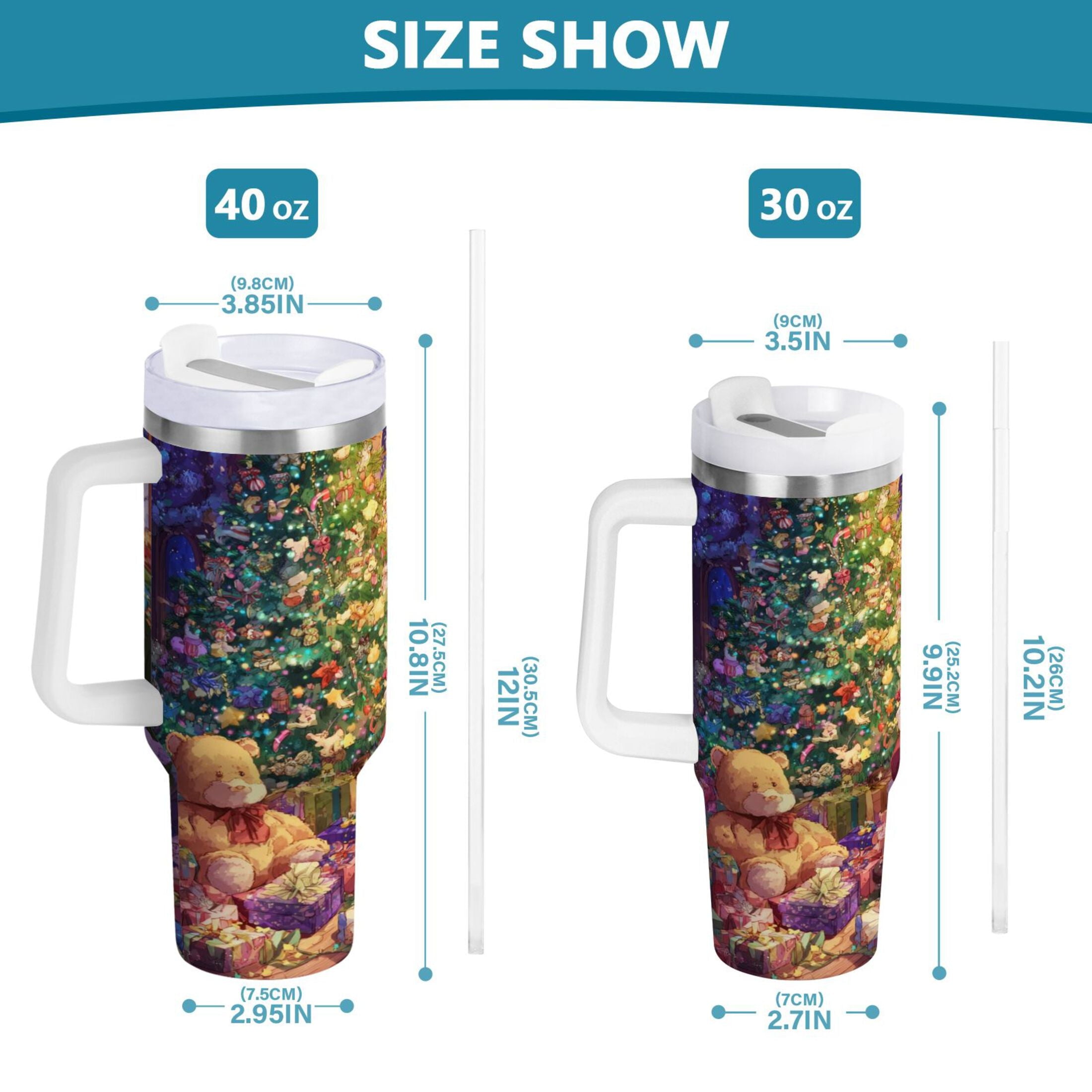 40 oz Insulated Stainless Steel Tumbler Double Wall Stainless Steel Tumbler with 2-Way Drinking Festive Christmas Scene M575B