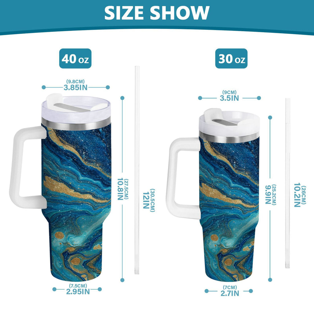 30 oz Insulated Stainless Steel Tumbler Double Wall Stainless Steel Tumbler with 2-Way Drinking Blue and Gold Ocean M507P