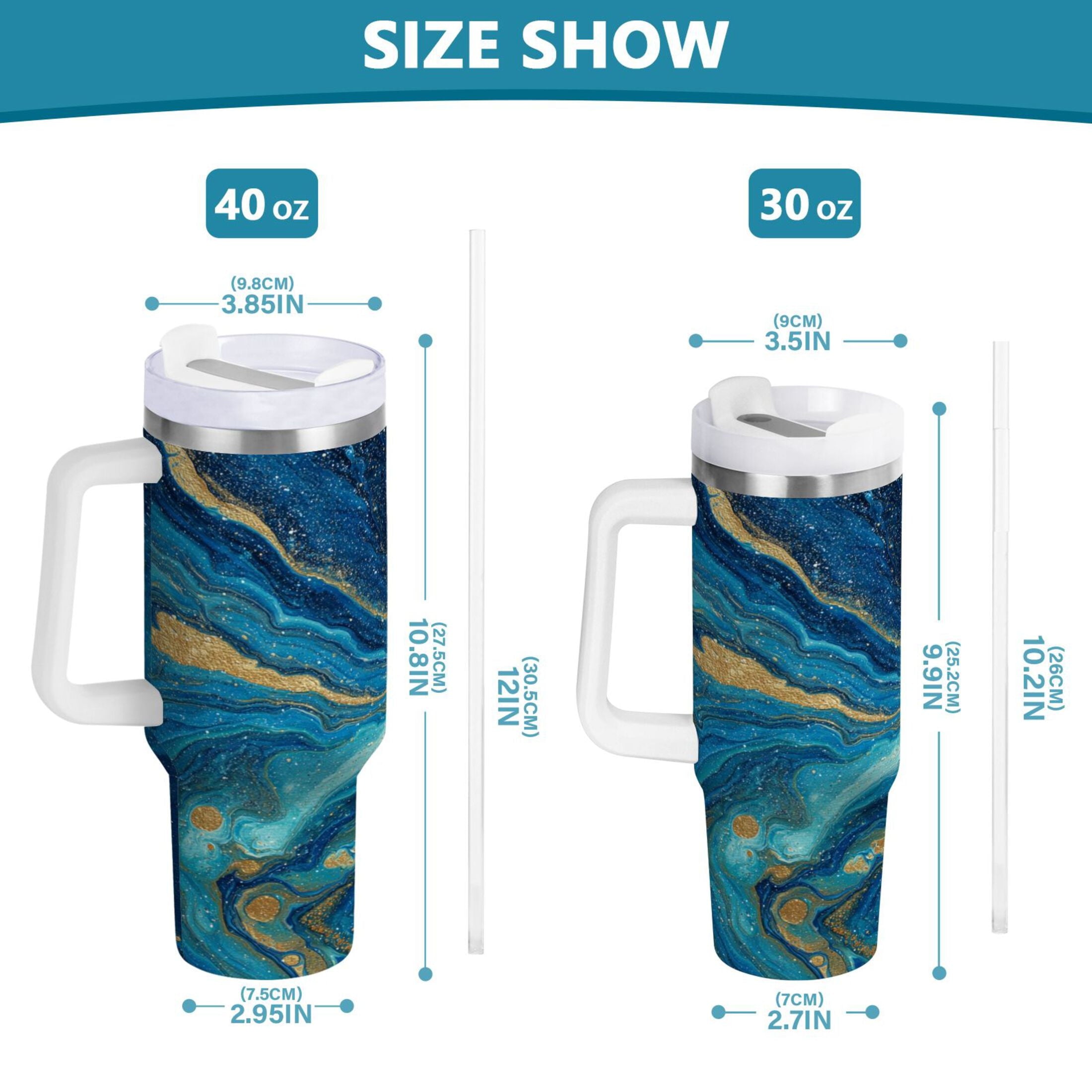 30 oz Insulated Stainless Steel Tumbler Double Wall Stainless Steel Tumbler with 2-Way Drinking Blue and Gold Ocean M507P