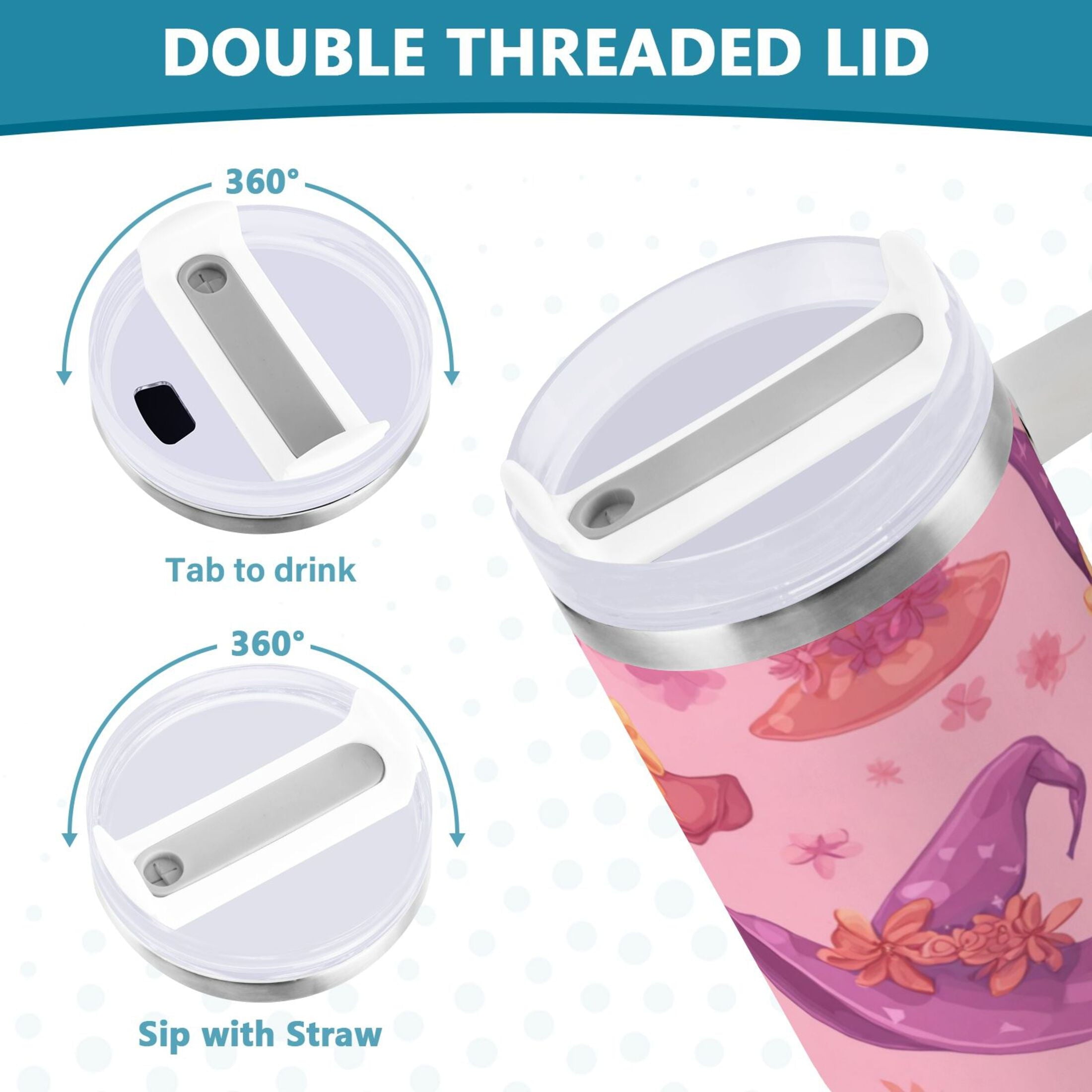 30 oz Insulated Stainless Steel Tumbler Double Wall Stainless Steel Tumbler with 2-Way Drinking Colorful Hat Pattern M543H