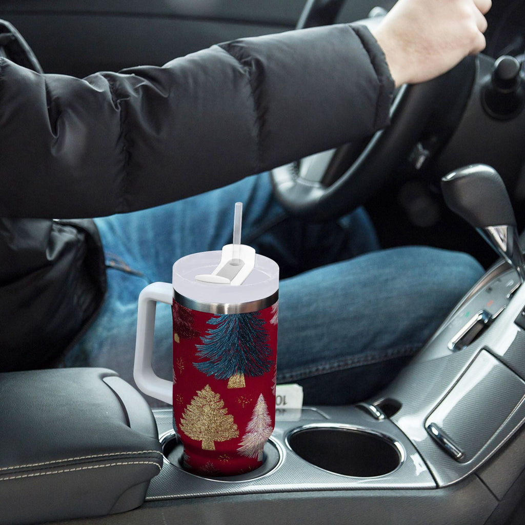 30 oz Insulated Stainless Steel Tumbler Double Wall Stainless Steel Tumbler with 2-Way Drinking Stylized Christmas Trees M644N