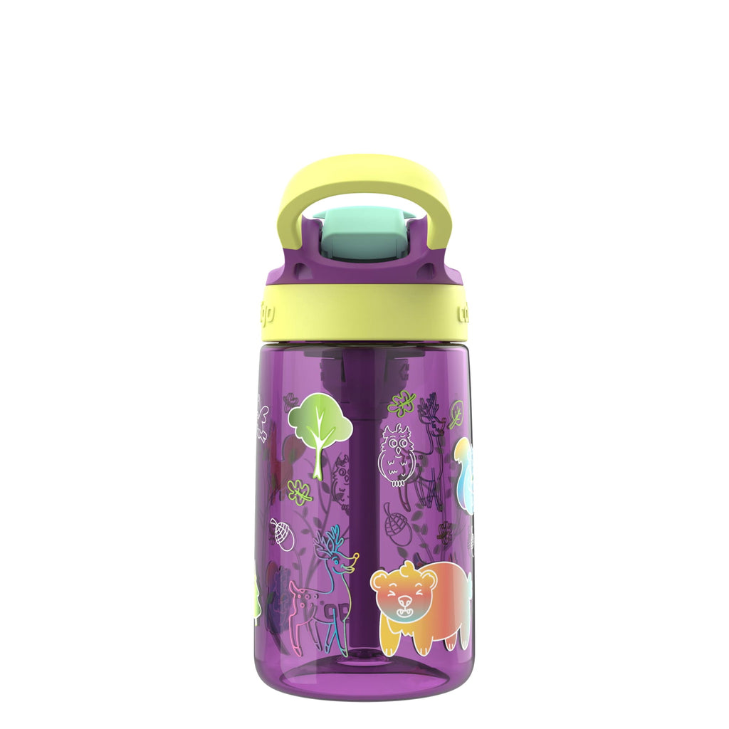 (4 pack) Contigo Kids Water Bottle with Redesigned AUTOSPOUT Straw, 14 oz, Grape Forest Haven M16S