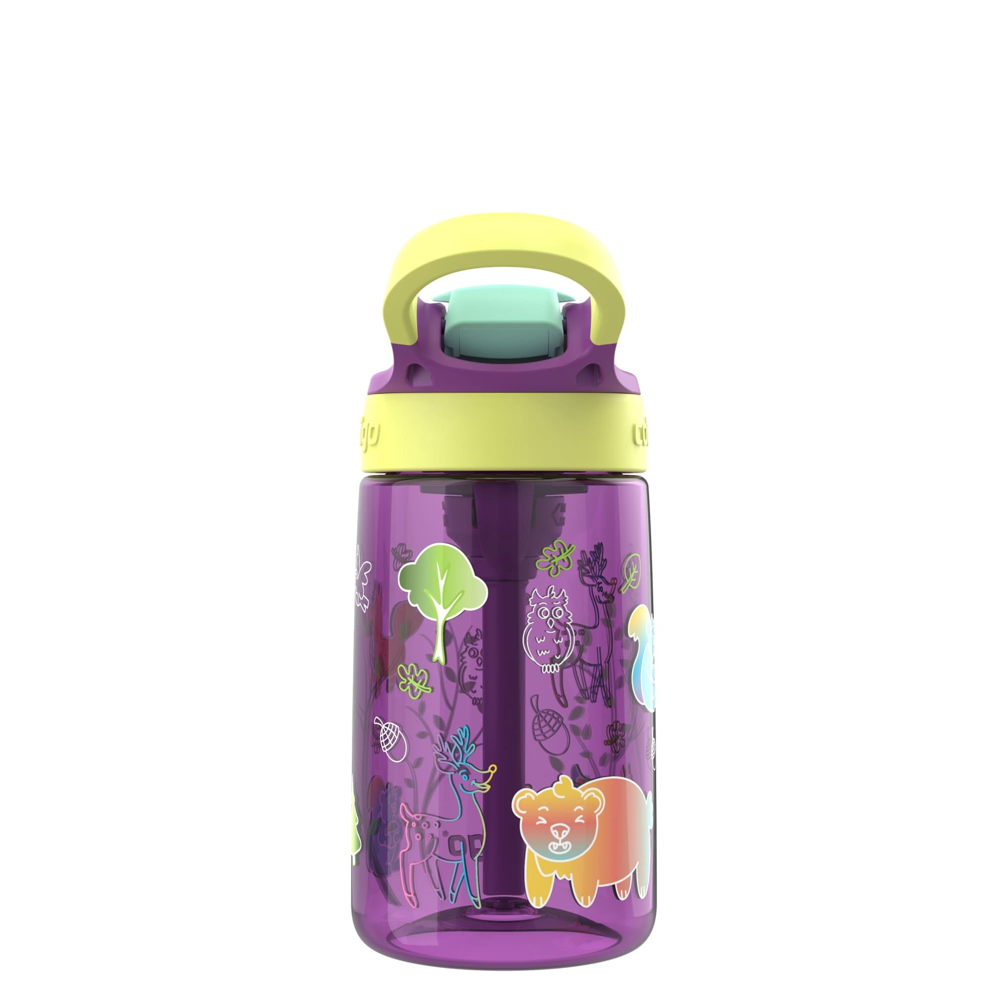 (4 pack) Contigo Kids Water Bottle with Redesigned AUTOSPOUT Straw, 14 oz, Grape Forest Haven M16S