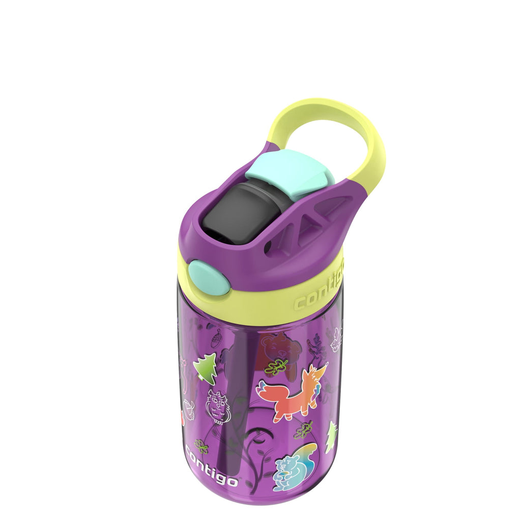 (4 pack) Contigo Kids Water Bottle with Redesigned AUTOSPOUT Straw, 14 oz, Grape Forest Haven M16S