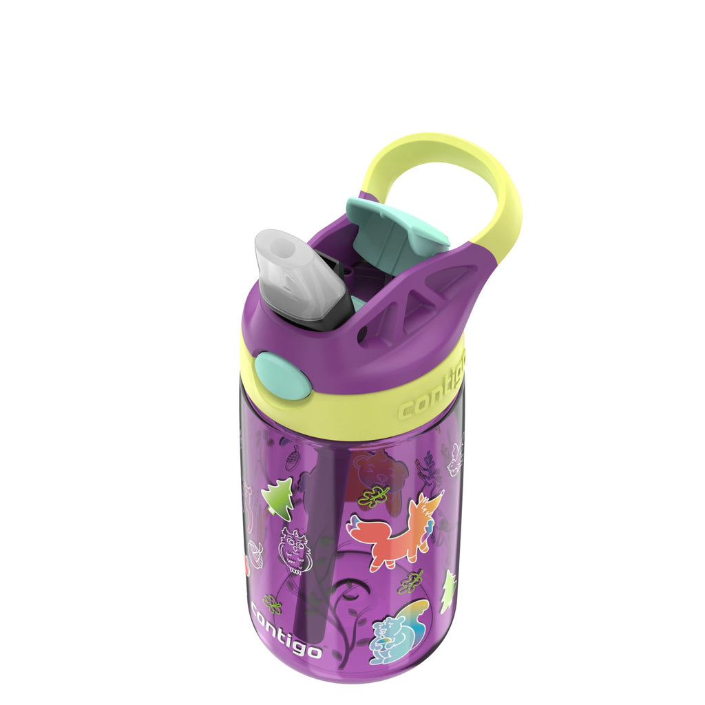 (4 pack) Contigo Kids Water Bottle with Redesigned AUTOSPOUT Straw, 14 oz, Grape Forest Haven M16S