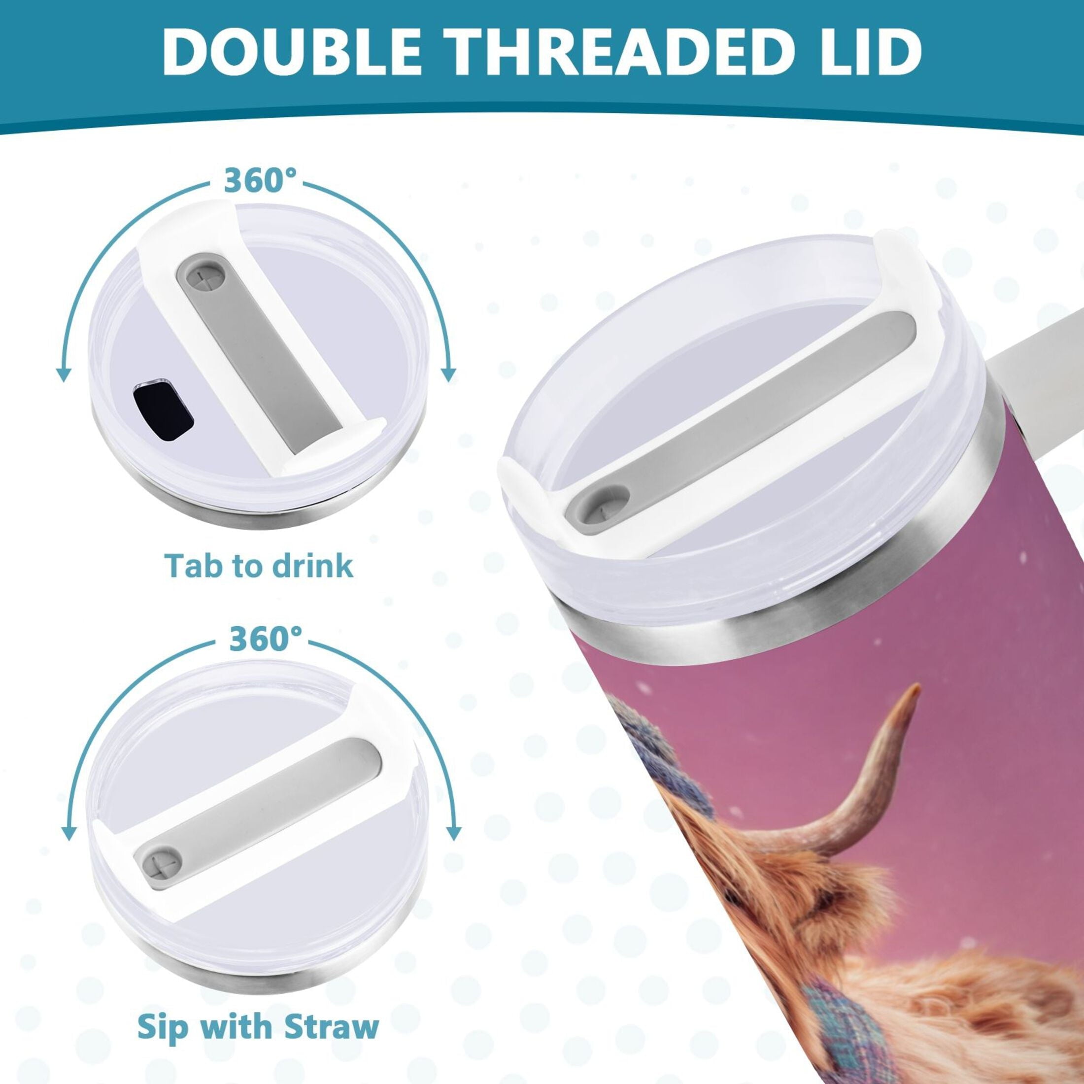 30 oz Insulated Stainless Steel Tumbler Double Wall Stainless Steel Tumbler with 2-Way Drinking Cow Wearing Christmas M626M