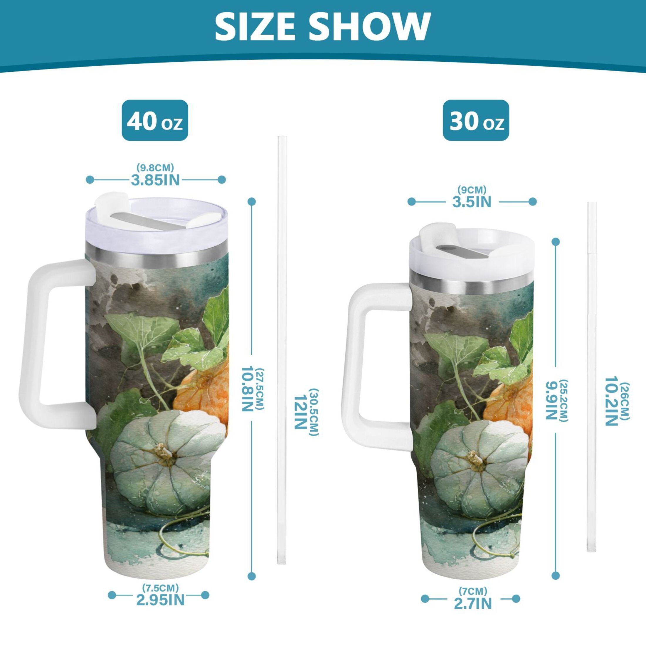 40 oz Insulated Stainless Steel Tumbler Double Wall Stainless Steel Tumbler with 2-Way Drinking Orange and White Pumpkins M535T