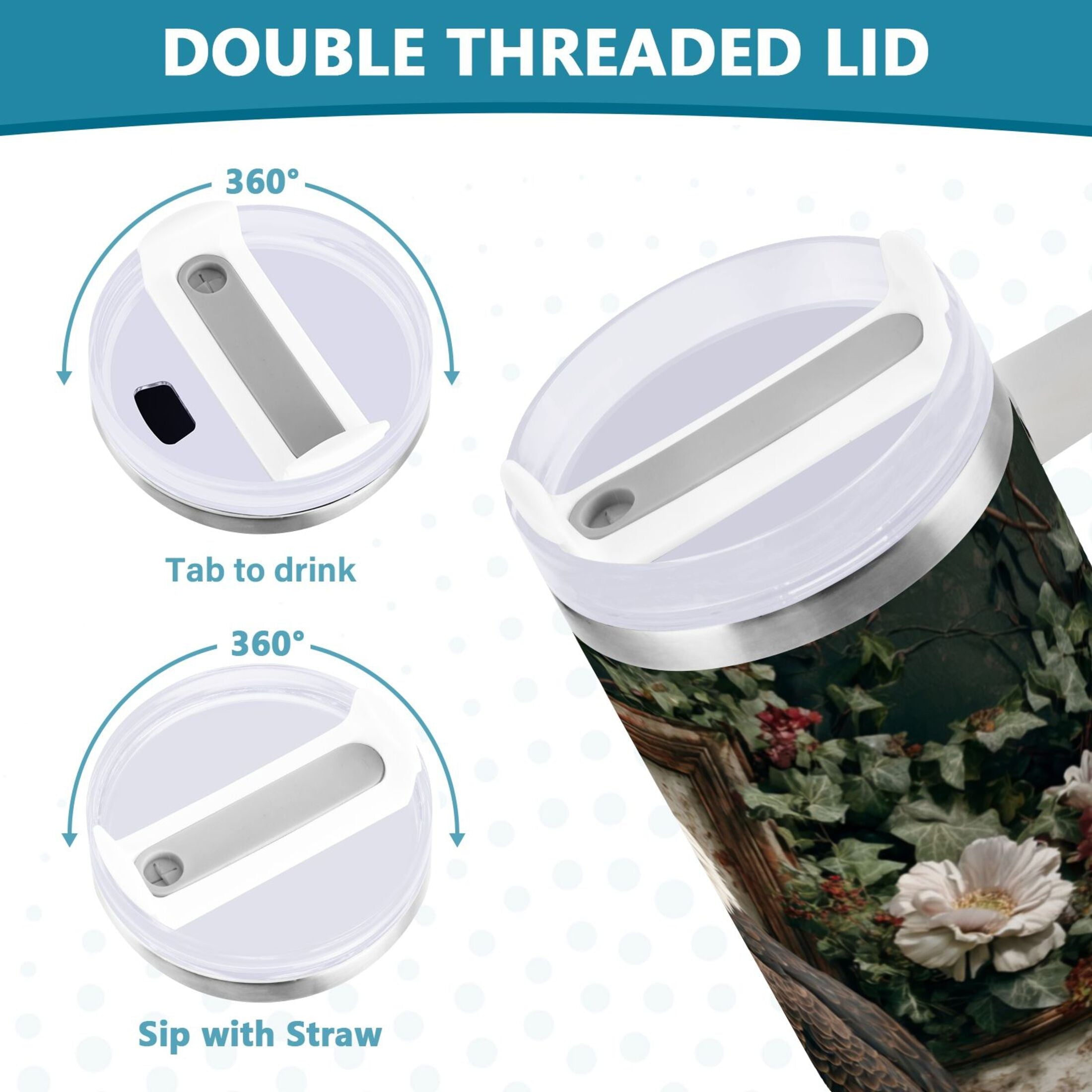 30 oz Insulated Stainless Steel Tumbler Double Wall Stainless Steel Tumbler with 2-Way Drinking Wreath and Bald Eagle M668U