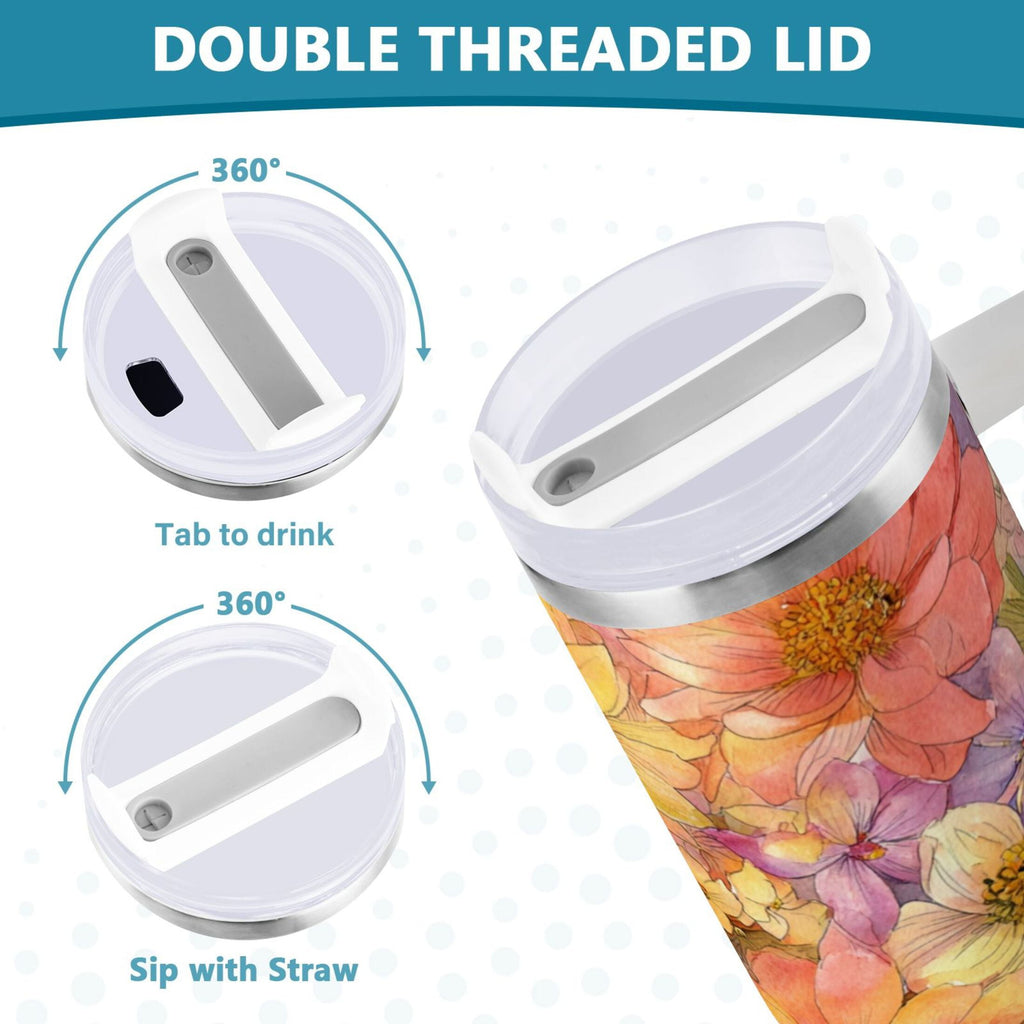 30 oz Insulated Stainless Steel Tumbler Double Wall Stainless Steel Tumbler with 2-Way Drinking Summer Blossoms M540T