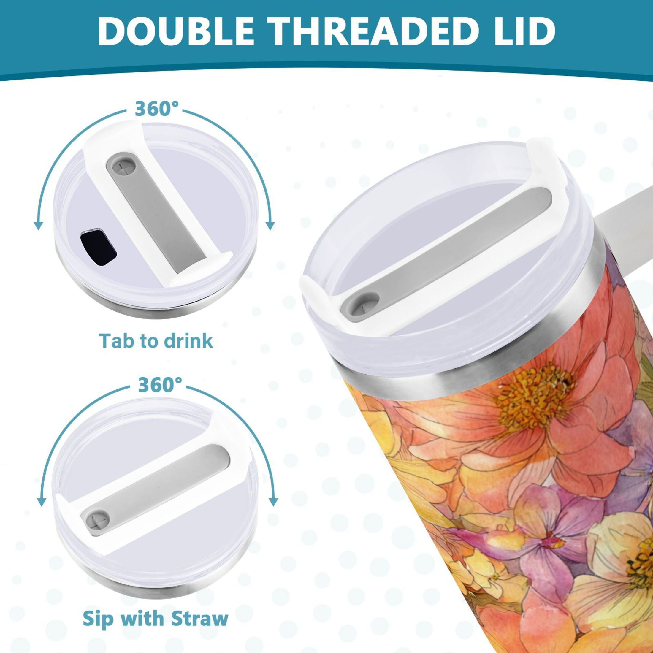 30 oz Insulated Stainless Steel Tumbler Double Wall Stainless Steel Tumbler with 2-Way Drinking Summer Blossoms M540T