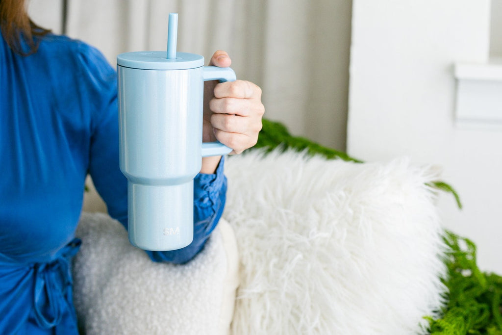Simple Modern 30 fl oz Insulated Stainless Steel Trek Tumbler with Straw Lid | Seaglass Sage and Cream Checkmate M690W