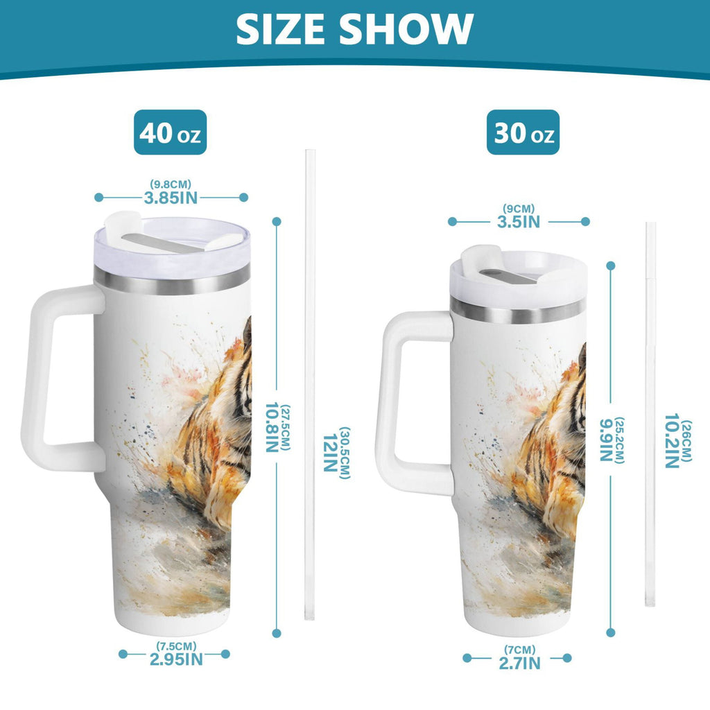 30 oz Insulated Stainless Steel Tumbler Double Wall Stainless Steel Tumbler with 2-Way Drinking Tiger in Action M457N