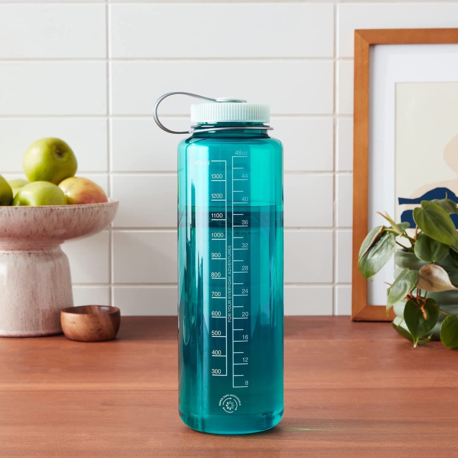 Nalgene Sustain Tritan BPA-Free Water Bottle Made with Material Derived from 50% Plastic Waste (using ISCC certified mass balance), 48 OZ, Wide Mouth, Blue M147M