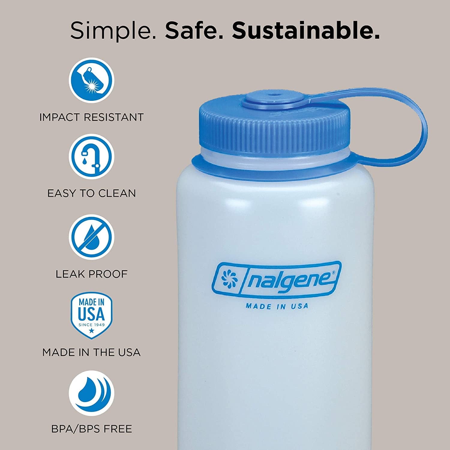 Nalgene Sustain Tritan BPA-Free Water Bottle Made with Material Derived from 50% Plastic Waste (using ISCC certified mass balance), 48 OZ, Wide Mouth, Blue M147M