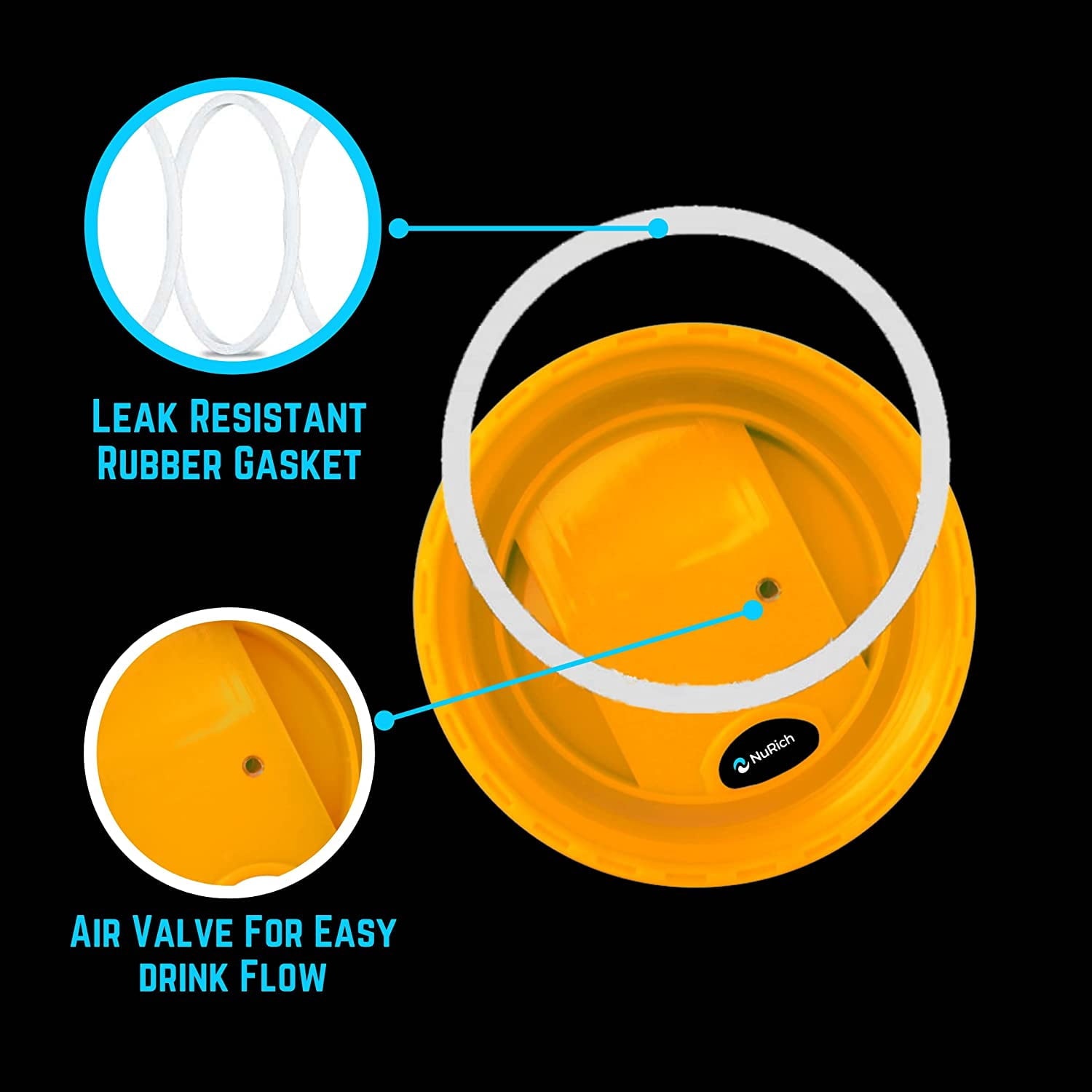 NuRich Hydro Wide Mouth Flip and Sip Replacement Coffee Lid or Cap Accessories Compatible with Hydroflask, Nalgene, and Many More Top Water Bottle Brands Sizes 12 16 18 20 32 40 64 Ounce M225W