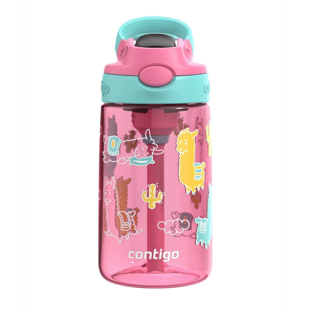 Contigo 14oz Kids' Water Bottle with Redesigned AutoSpout Straw Azalea Jade Vine with Llamas M26Q
