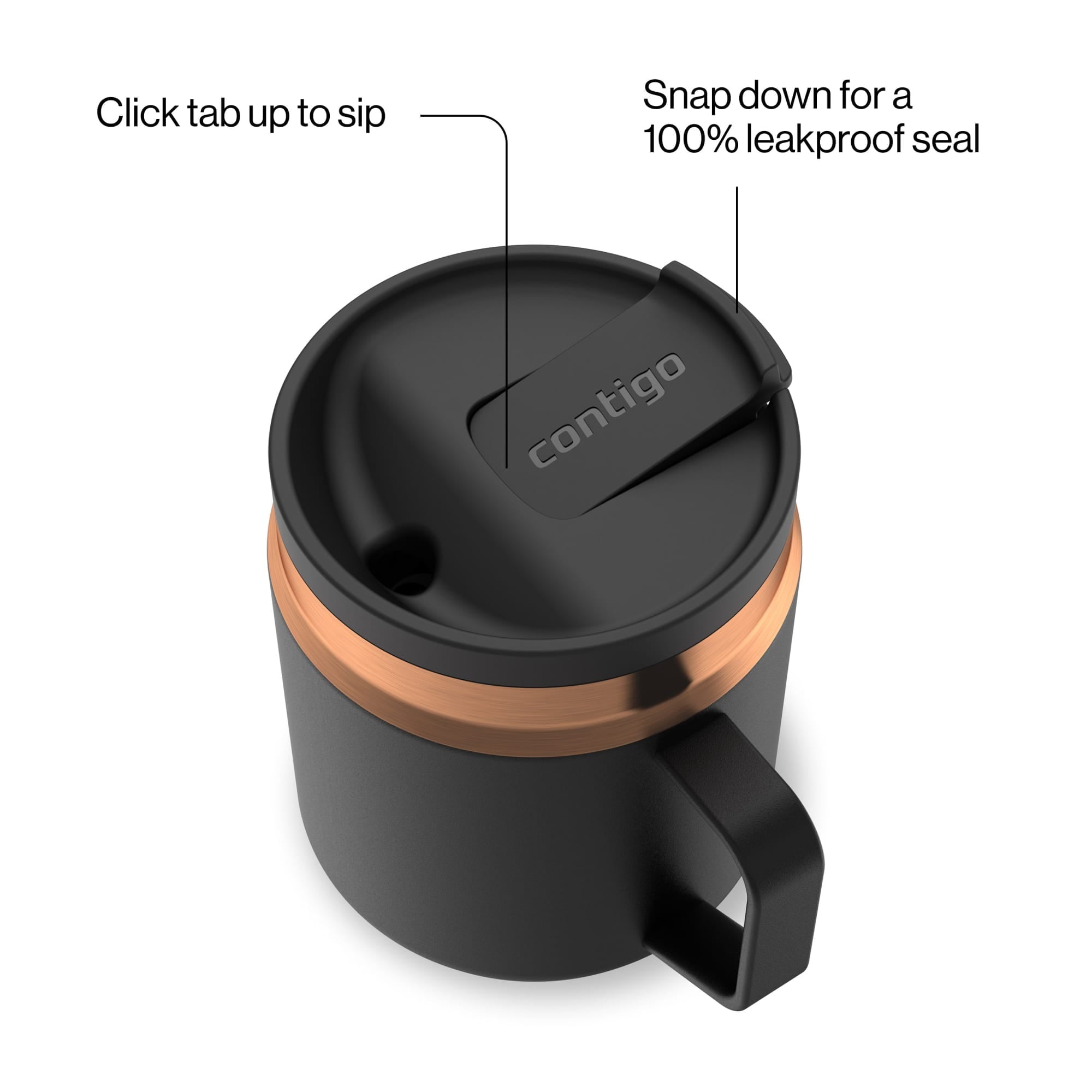 Contigo SnapSeal Leakproof Stainless Steel Reusable Travel Tumbler,Black/Bronze, 14 oz M27M