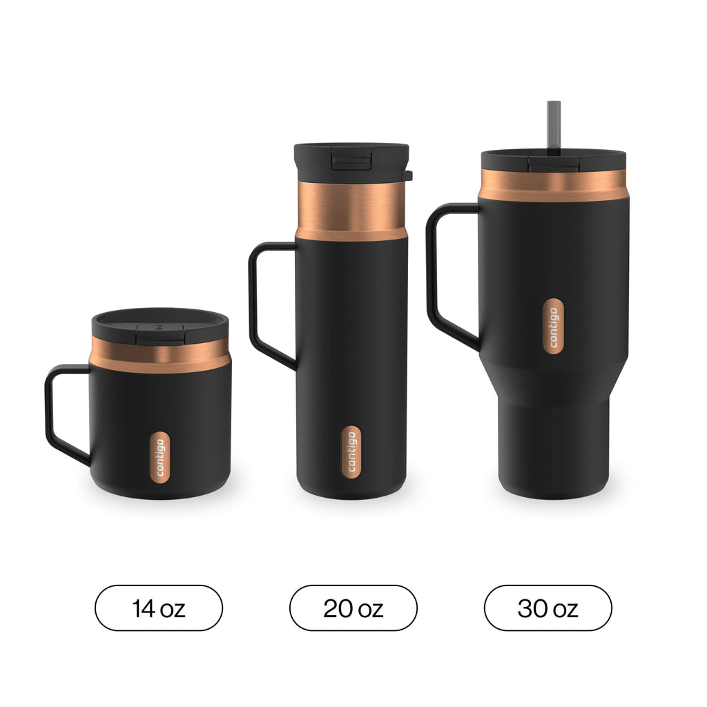Contigo SnapSeal Leakproof Stainless Steel Reusable Travel Tumbler,Black/Bronze, 14 oz M27M