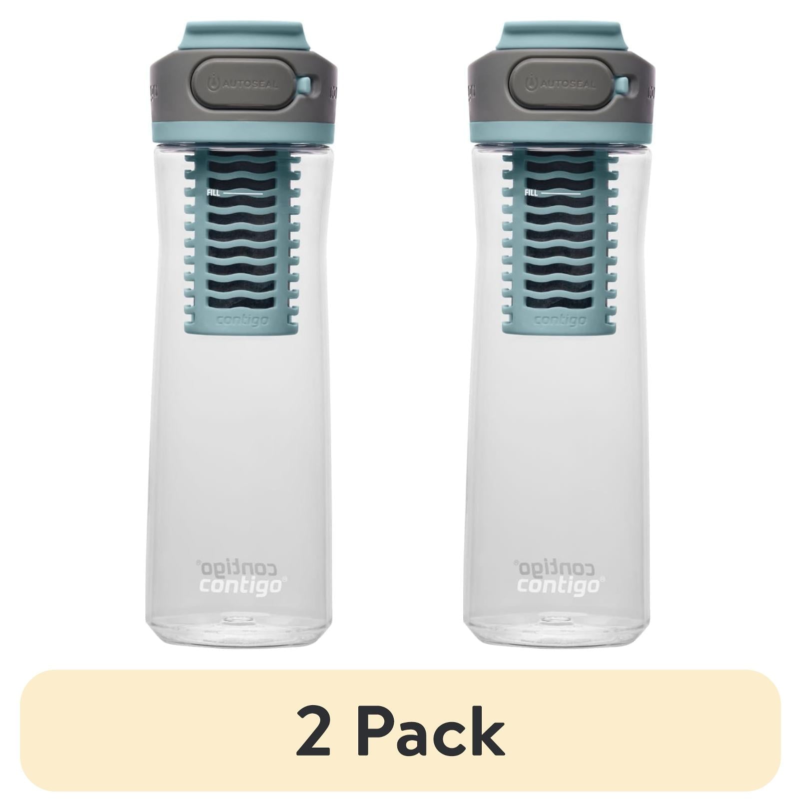 (2 pack) Contigo Clybourn Plastic FreeFlow Filter Water Bottle with AUTOSEAL Lid 24 oz., Salt, with Replacable Filter M53M