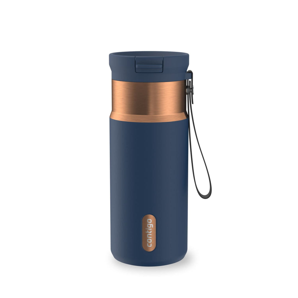 Contigo SnapSeal Leakproof Stainless Steel Reusable Water Bottle with Carrying Strap, Black/Bronze, 16 oz M65H