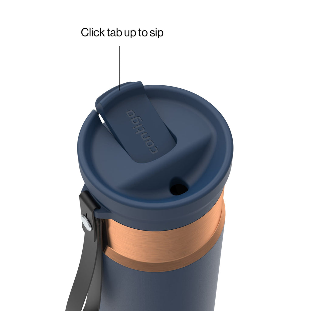 Contigo SnapSeal Leakproof Stainless Steel Reusable Water Bottle with Carrying Strap, Black/Bronze, 16 oz M65H