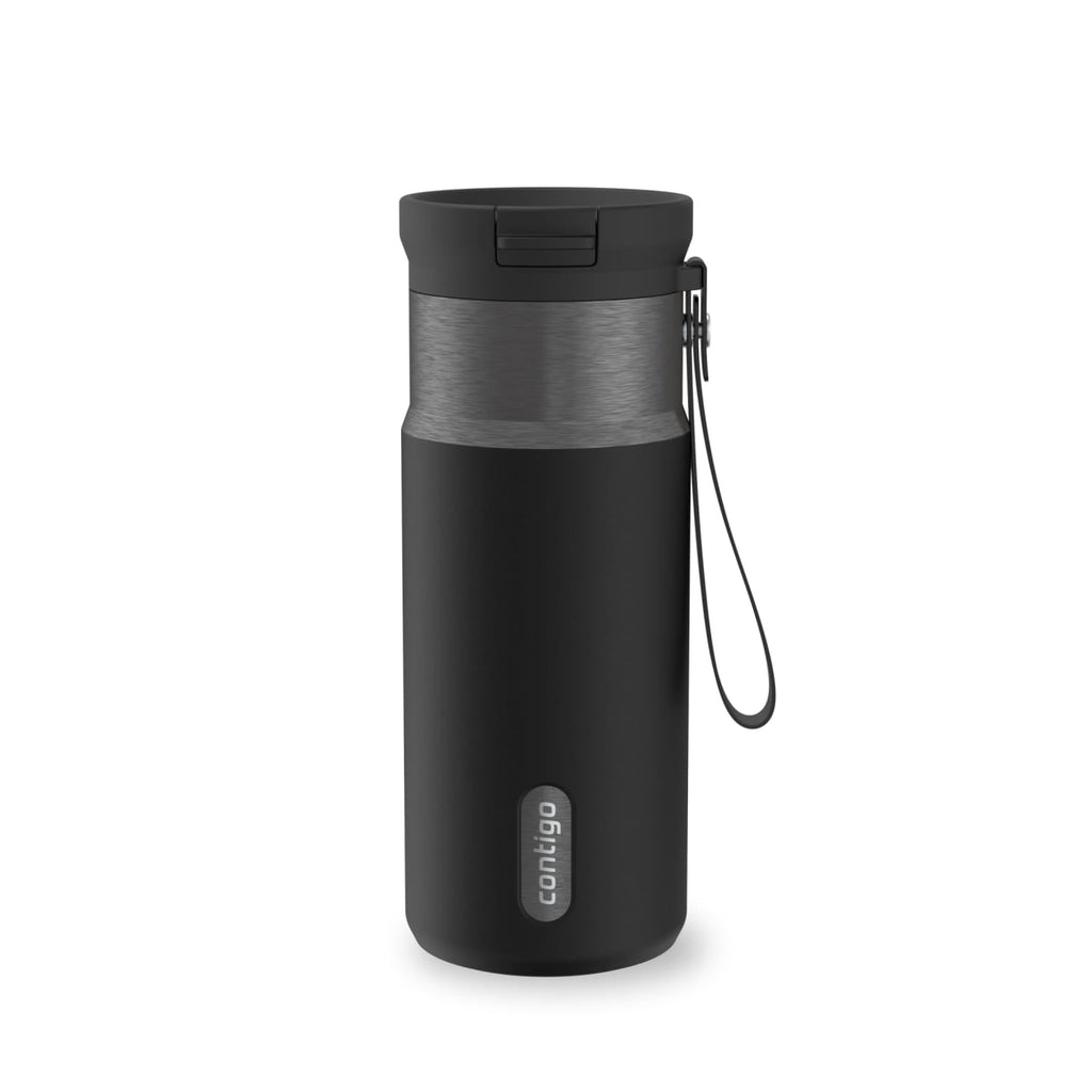 Contigo SnapSeal Leakproof Stainless Steel Reusable Water Bottle with Carrying Strap, Black/Bronze, 16 oz M65H