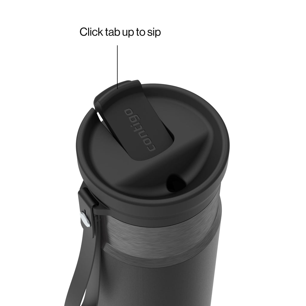 Contigo SnapSeal Leakproof Stainless Steel Reusable Water Bottle with Carrying Strap, Black/Bronze, 16 oz M65H