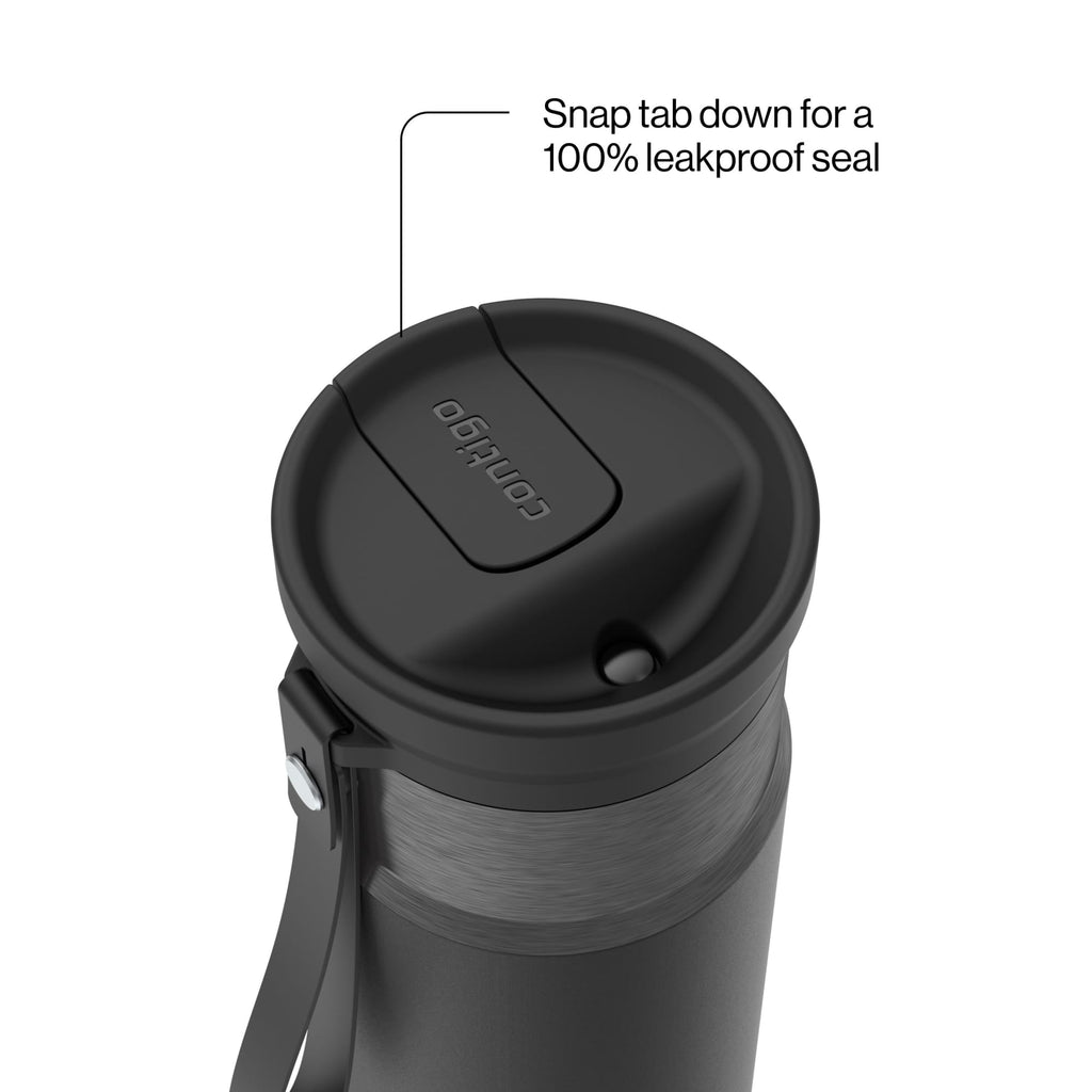 Contigo SnapSeal Leakproof Stainless Steel Reusable Water Bottle with Carrying Strap, Black/Bronze, 16 oz M65H