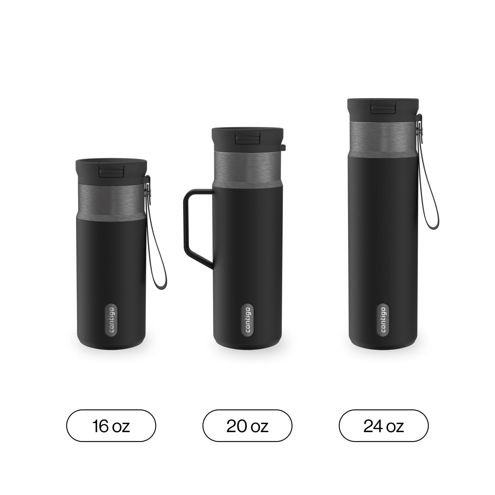 Contigo SnapSeal Leakproof Stainless Steel Reusable Water Bottle with Carrying Strap, Black/Bronze, 16 oz M65H