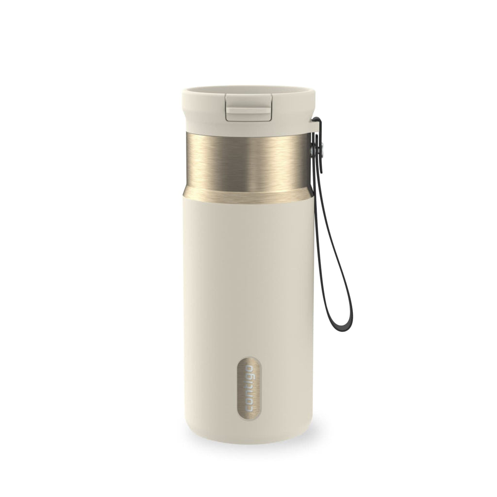 Contigo SnapSeal Leakproof Stainless Steel Reusable Water Bottle with Carrying Strap, Black/Bronze, 16 oz M65H