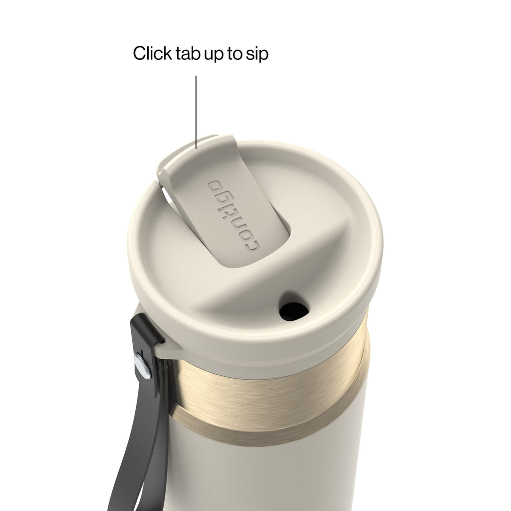 Contigo SnapSeal Leakproof Stainless Steel Reusable Water Bottle with Carrying Strap, Black/Bronze, 16 oz M65H