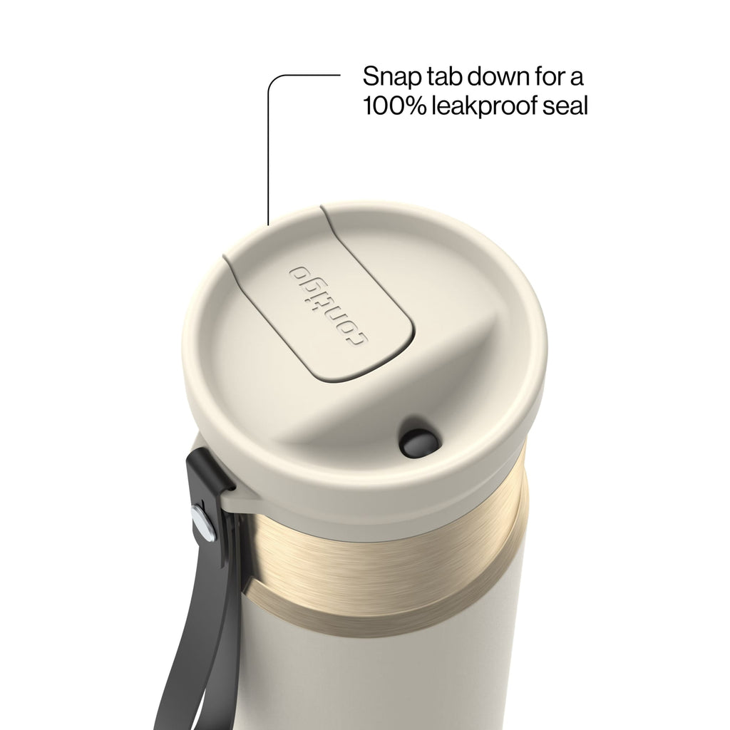 Contigo SnapSeal Leakproof Stainless Steel Reusable Water Bottle with Carrying Strap, Black/Bronze, 16 oz M65H