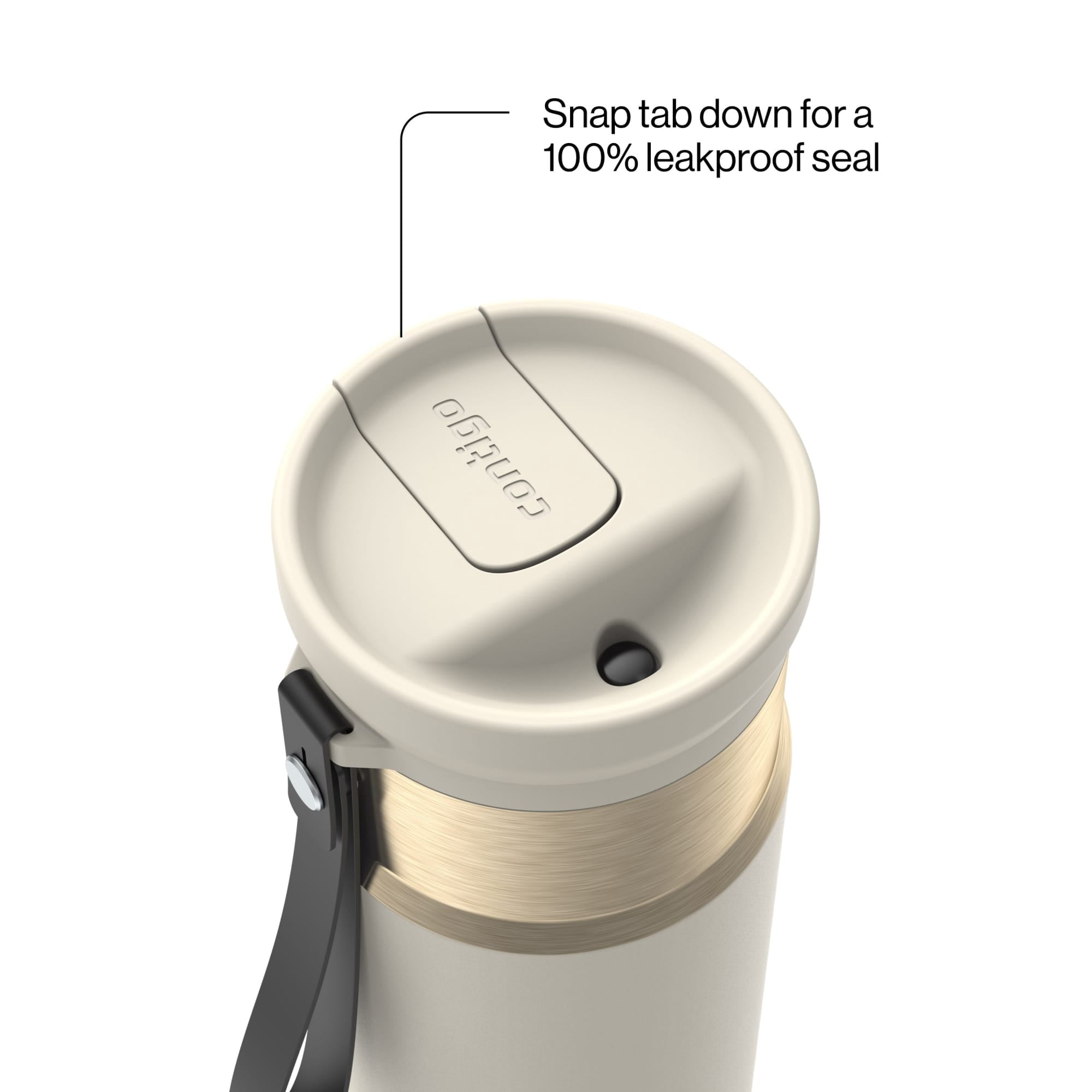 Contigo SnapSeal Leakproof Stainless Steel Reusable Water Bottle with Carrying Strap, Black/Bronze, 16 oz M65H