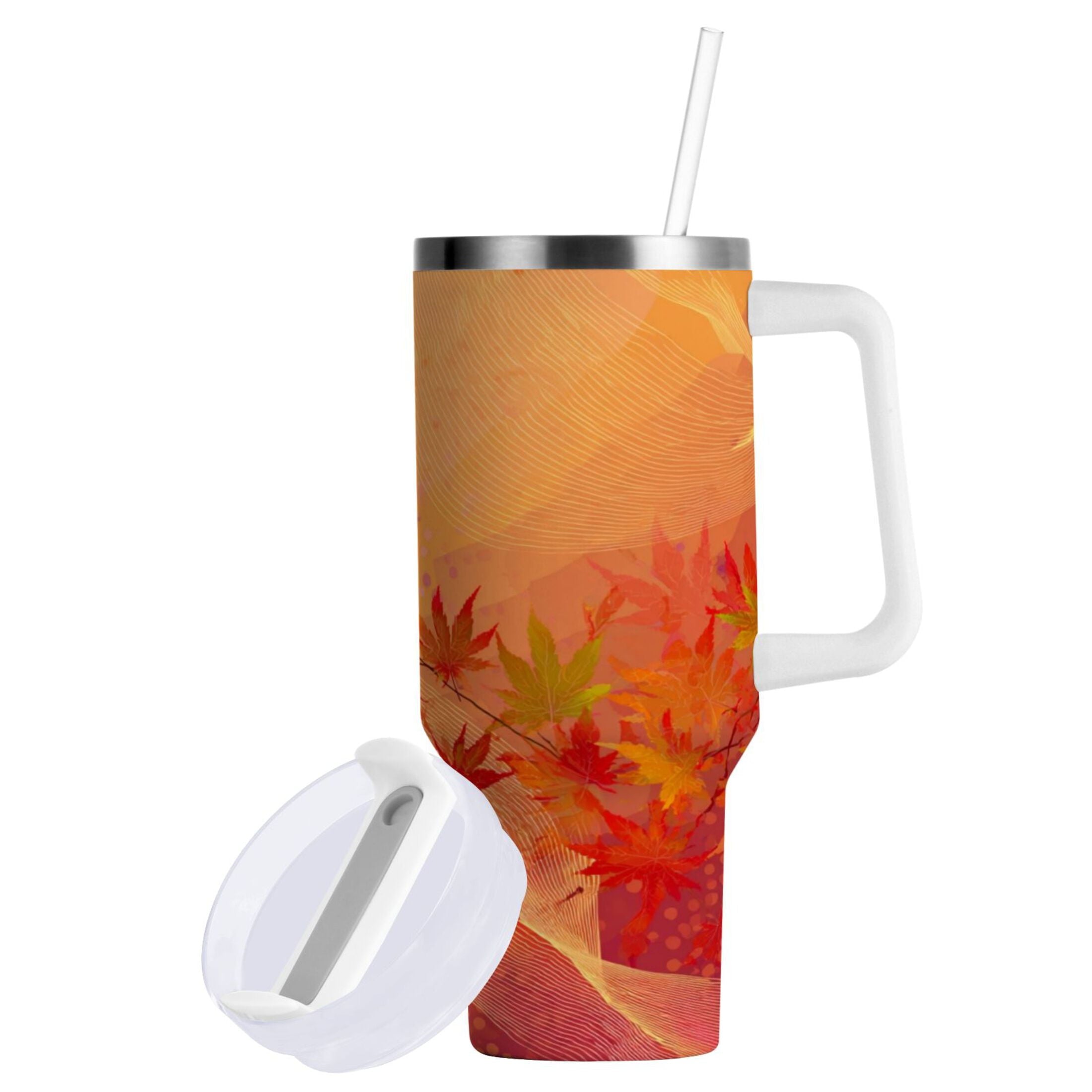 40 oz Insulated Stainless Steel Tumbler Double Wall Stainless Steel Tumbler with 2-Way Drinking Red Maple Leaves in Autumn M475T