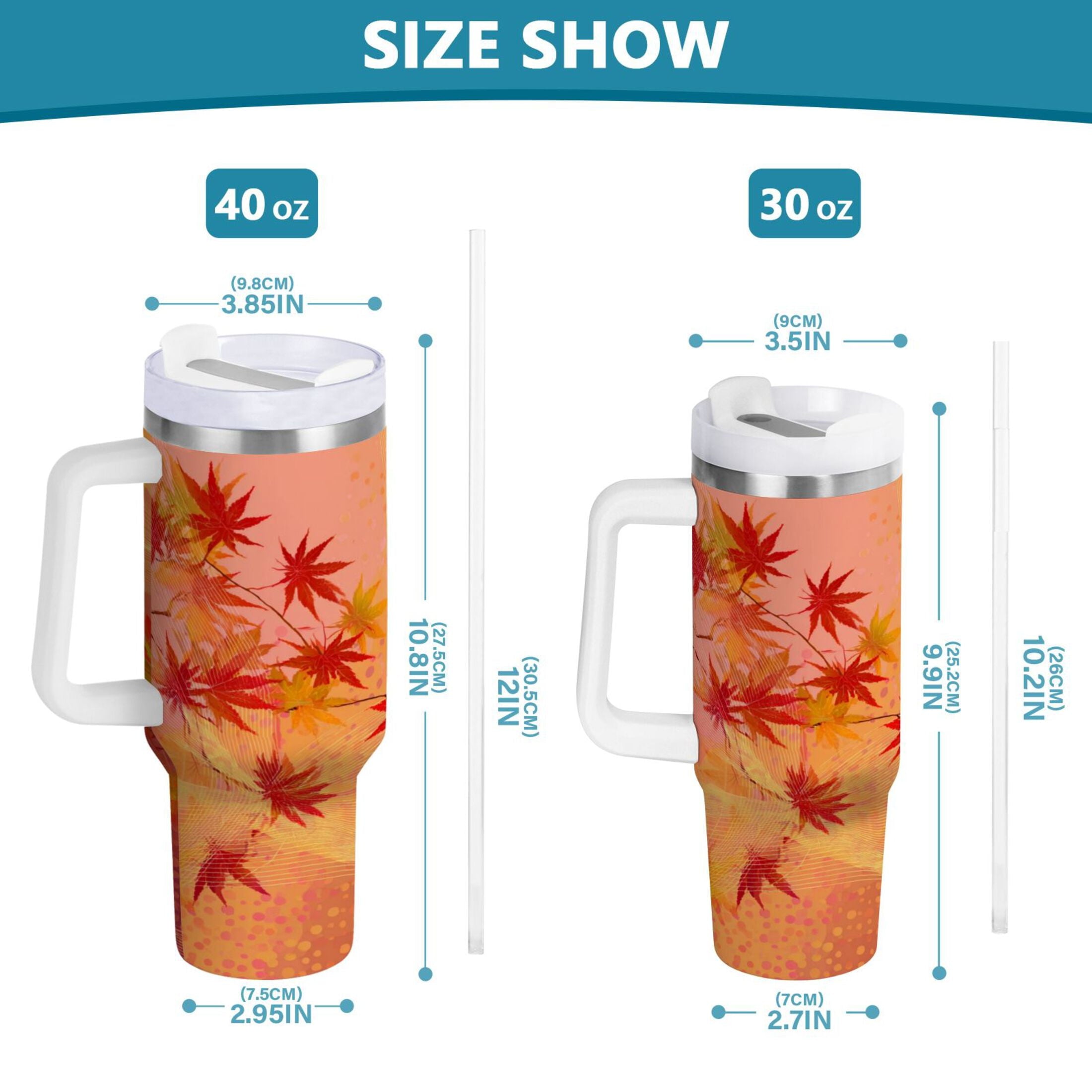 40 oz Insulated Stainless Steel Tumbler Double Wall Stainless Steel Tumbler with 2-Way Drinking Red Maple Leaves in Autumn M475T