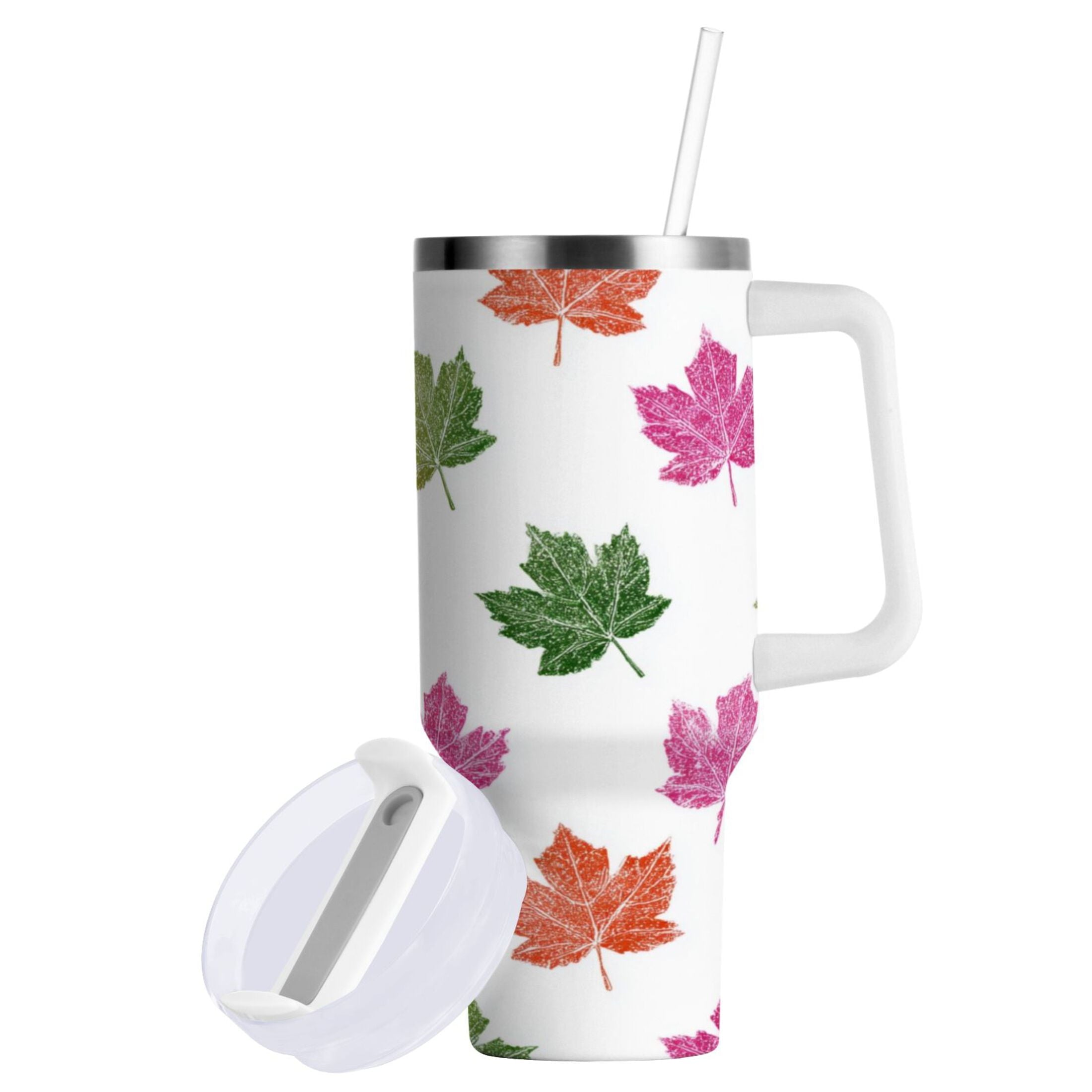 40 oz Insulated Stainless Steel Tumbler Double Wall Stainless Steel Tumbler with 2-Way Drinking Pink Maple Leaf M459L