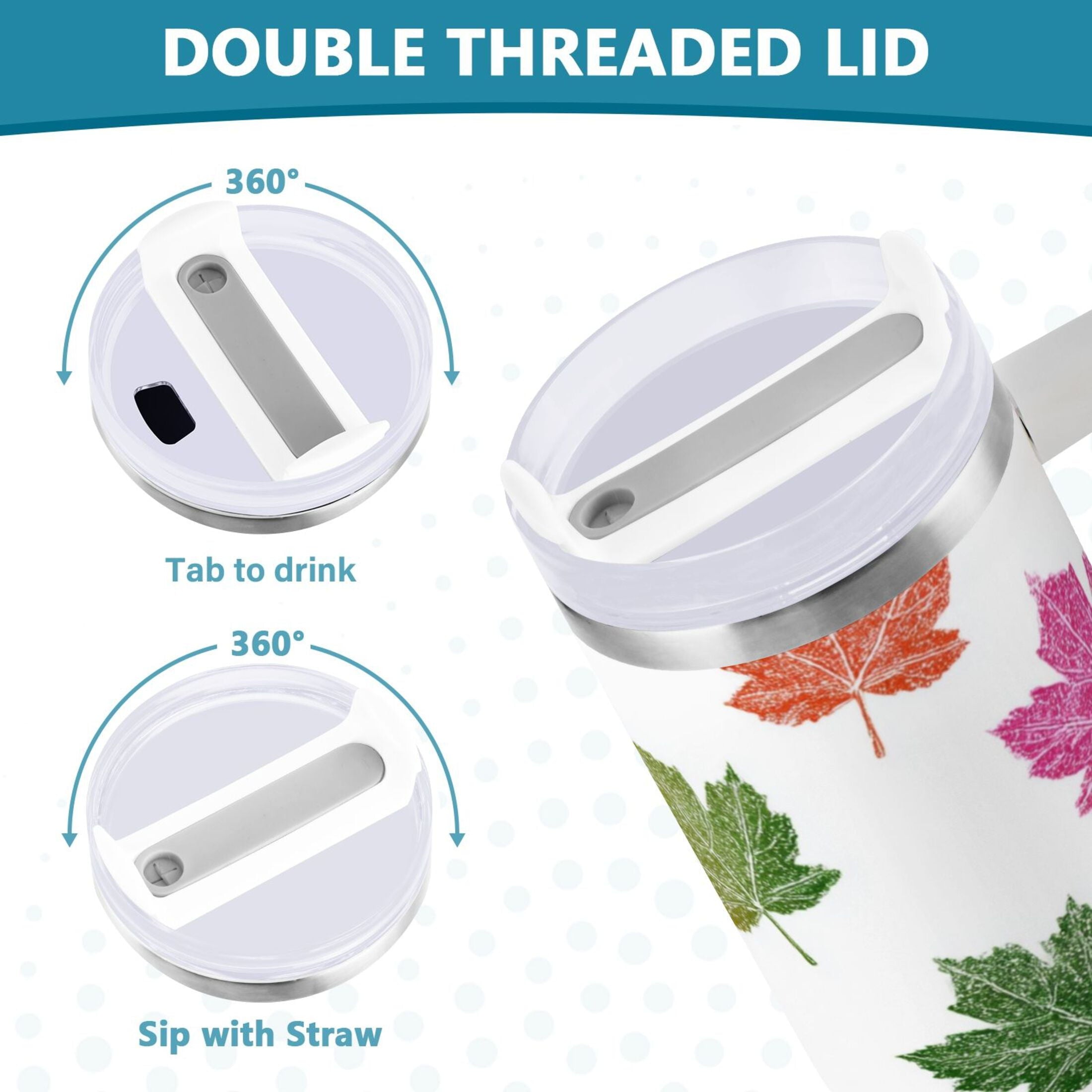 40 oz Insulated Stainless Steel Tumbler Double Wall Stainless Steel Tumbler with 2-Way Drinking Pink Maple Leaf M459L