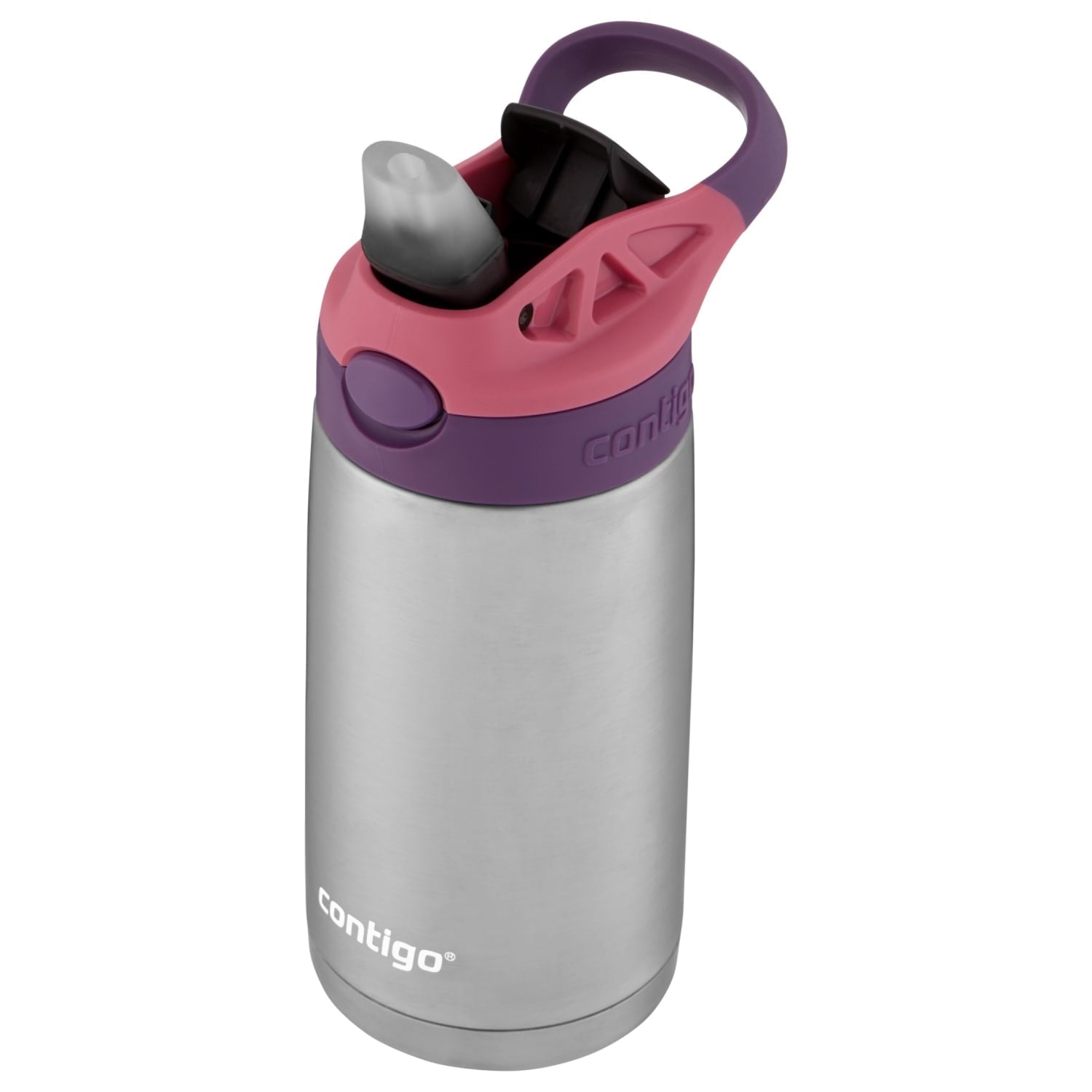 Contigo Kids Stainless Steel Water Bottle with Redesigned AUTOSPOUT Straw Lid Eggplant and Punch, 13 fl oz. M116C