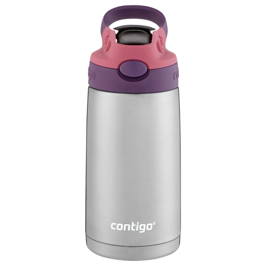 Contigo Kids Stainless Steel Water Bottle with Redesigned AUTOSPOUT Straw Lid Eggplant and Punch, 13 fl oz. M116C