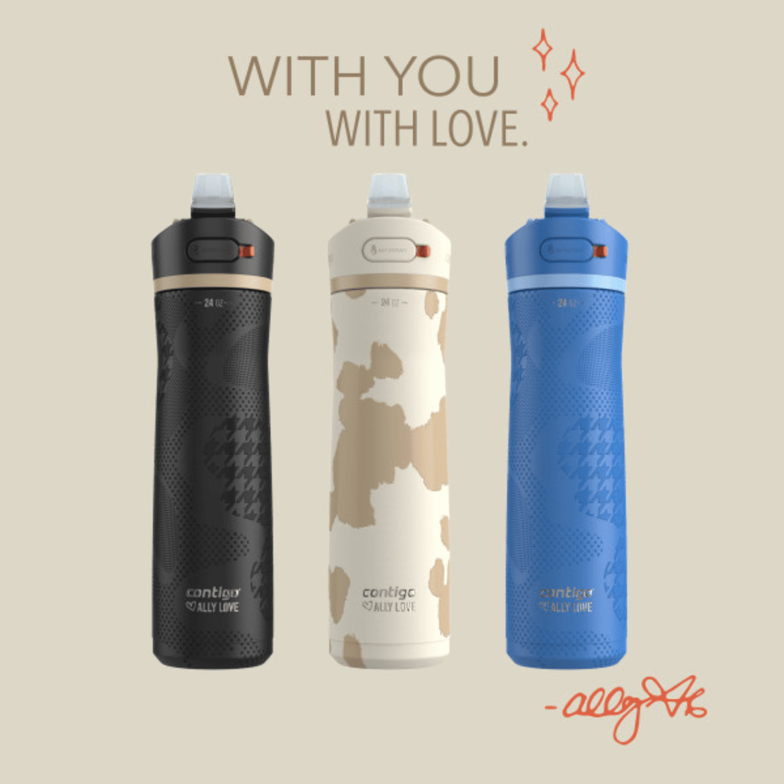 Contigo x Ally Love Ashland Chill 2.0 Stainless Steel Water Bottle with Autospout Lid, 24 oz, Oatmilk M92W