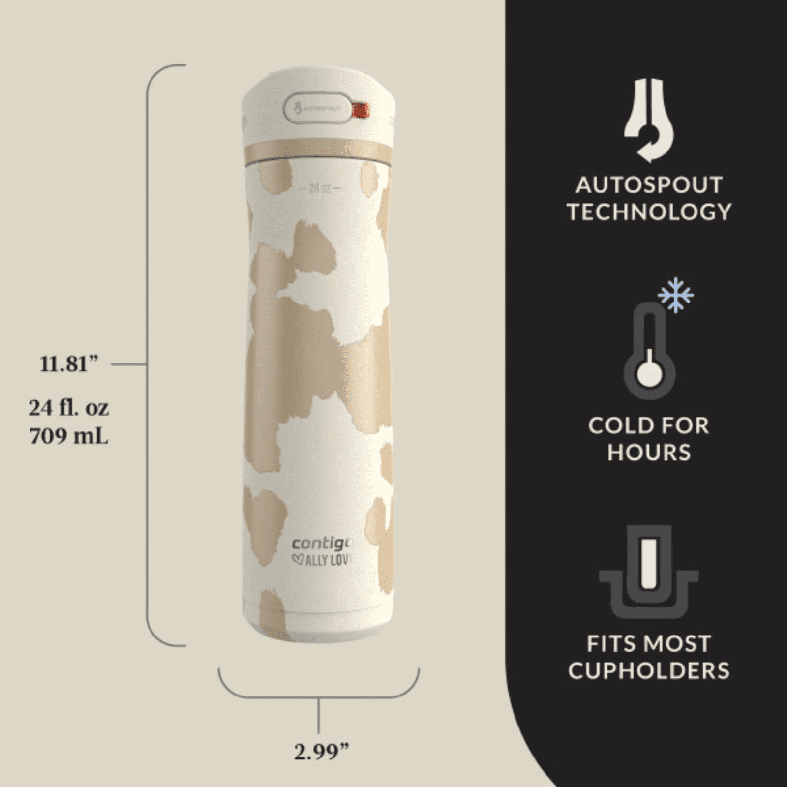 Contigo x Ally Love Ashland Chill 2.0 Stainless Steel Water Bottle with Autospout Lid, 24 oz, Oatmilk M92W