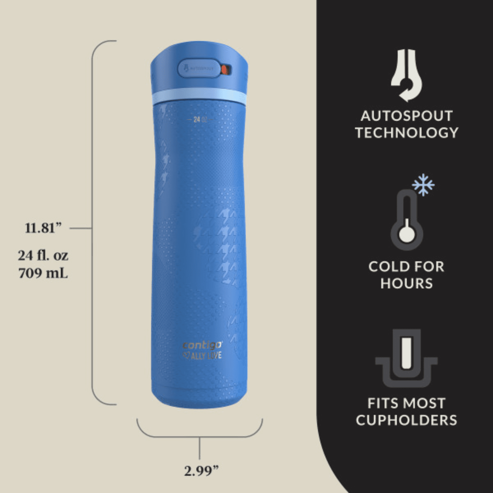 Contigo x Ally Love Ashland Chill 2.0 Stainless Steel Water Bottle with Autospout Lid, 24 oz, Oatmilk M92W