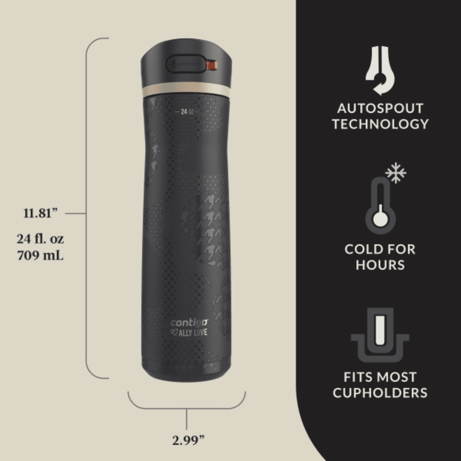 Contigo x Ally Love Ashland Chill 2.0 Stainless Steel Water Bottle with Autospout Lid, 24 oz, Oatmilk M92W