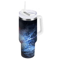 40 oz Insulated Stainless Steel Tumbler Double Wall Stainless Steel Tumbler with 2-Way Drinking Baseball with Water and Fire M680S