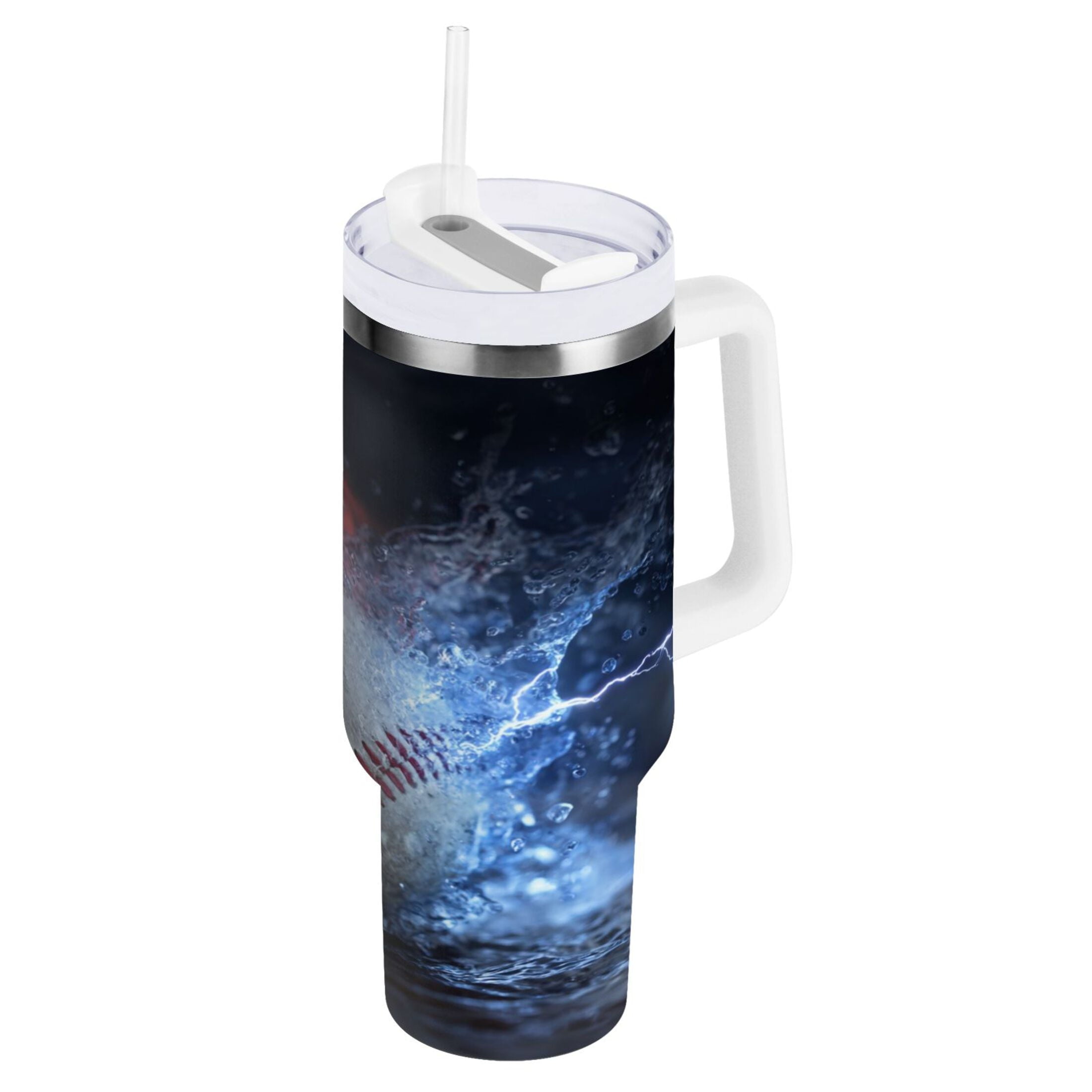 40 oz Insulated Stainless Steel Tumbler Double Wall Stainless Steel Tumbler with 2-Way Drinking Baseball with Water and Fire M680S