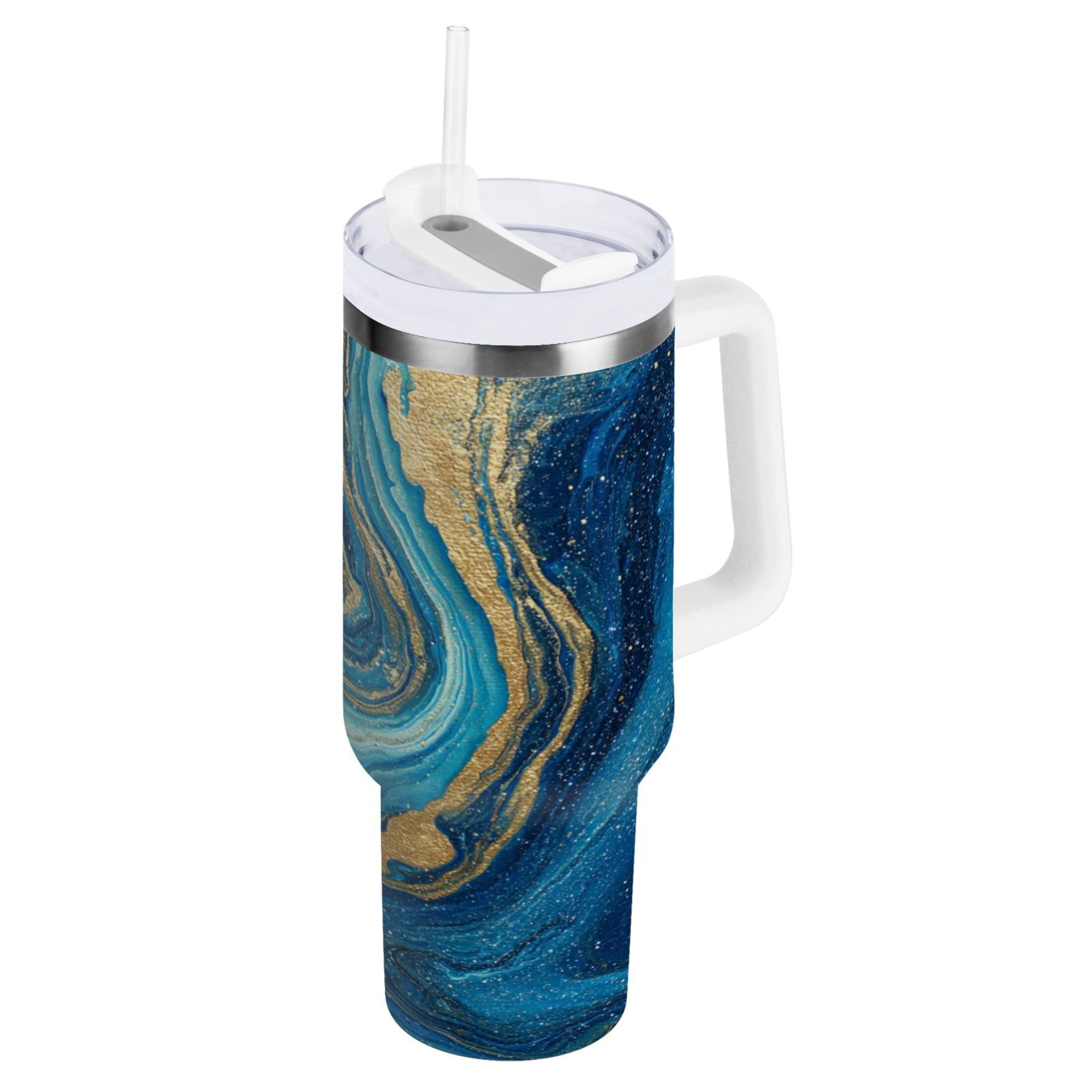 30 oz Insulated Stainless Steel Tumbler Double Wall Stainless Steel Tumbler with 2-Way Drinking Blue and Gold Ocean M507P
